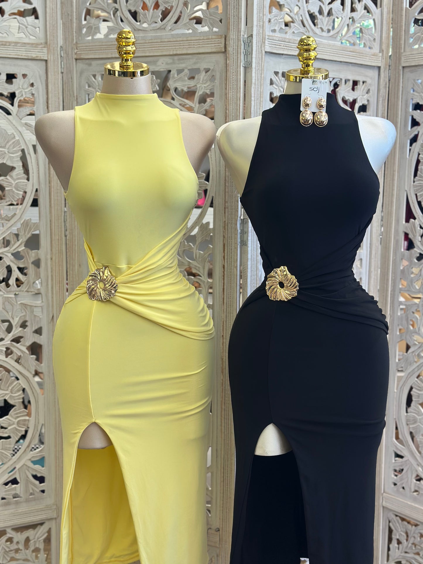 Draped Midi Dress- Estira, Stretchy