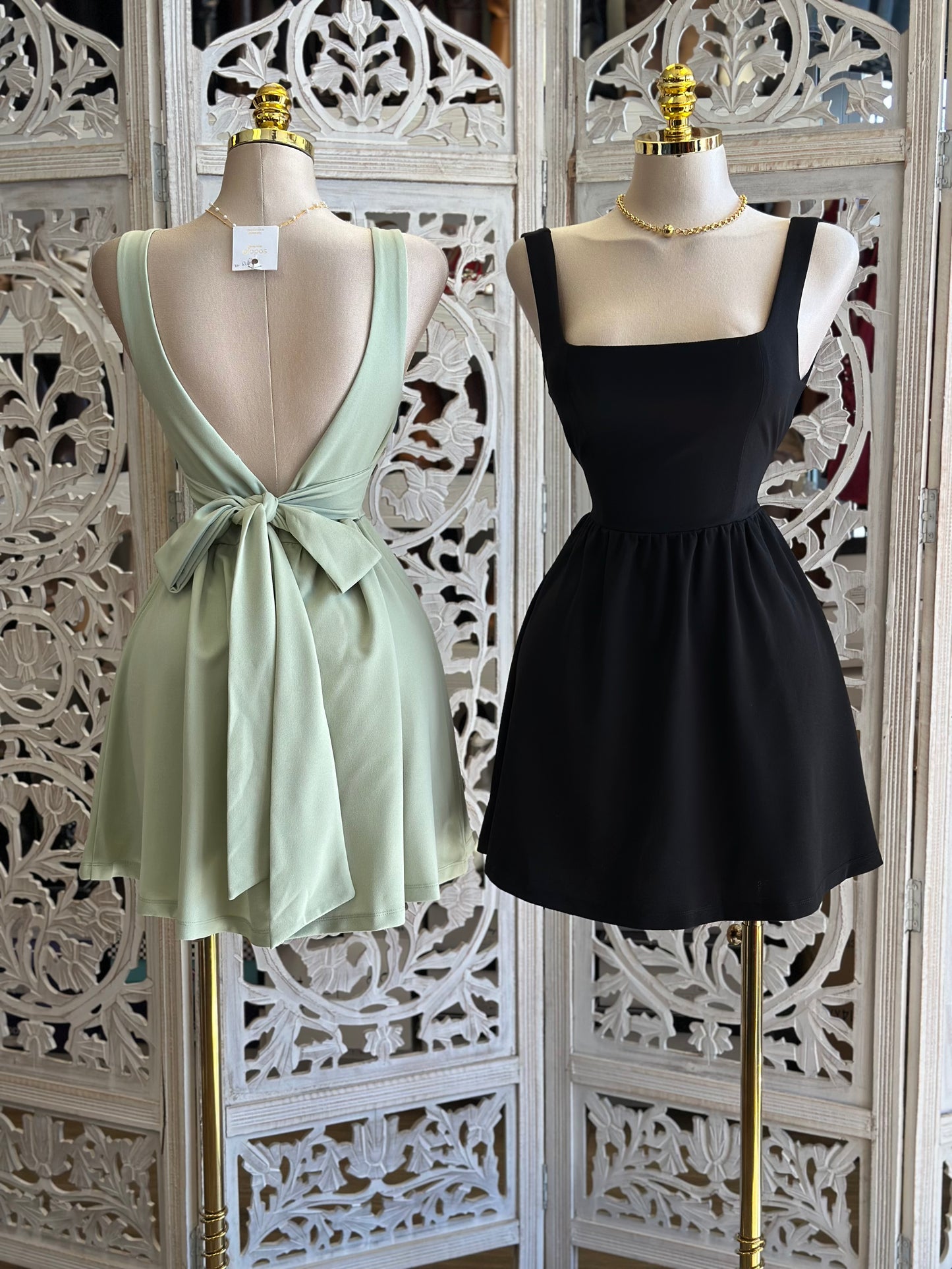 Open Back Ribbon Mini Dress-Stretchy,Estira