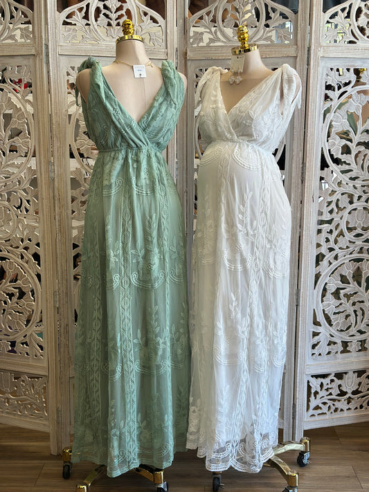 Embroidered V Maxi Dress- Stretchy, Estira