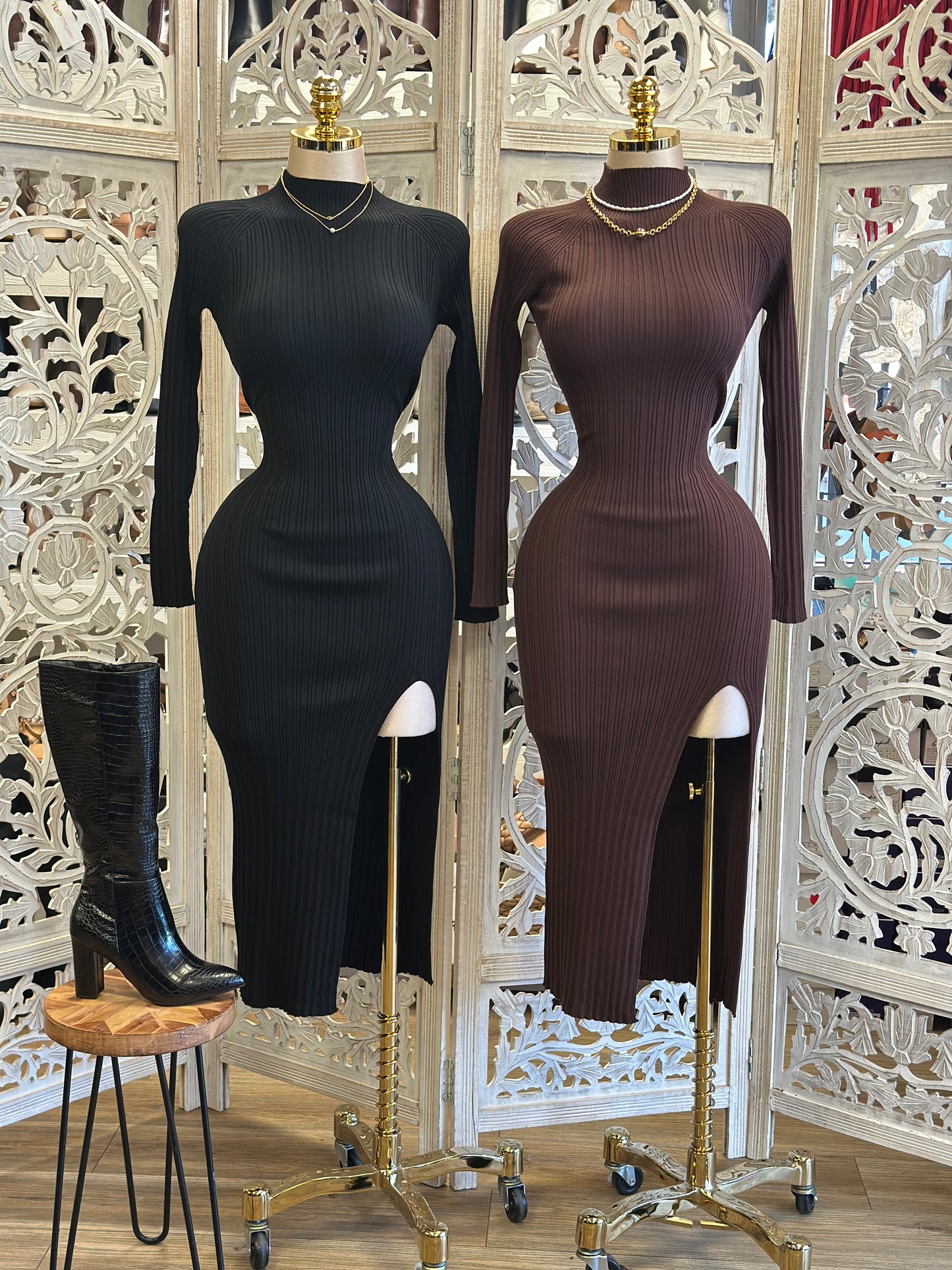 Mock Neck Knit Sweater Dress- Stretchy,Estira