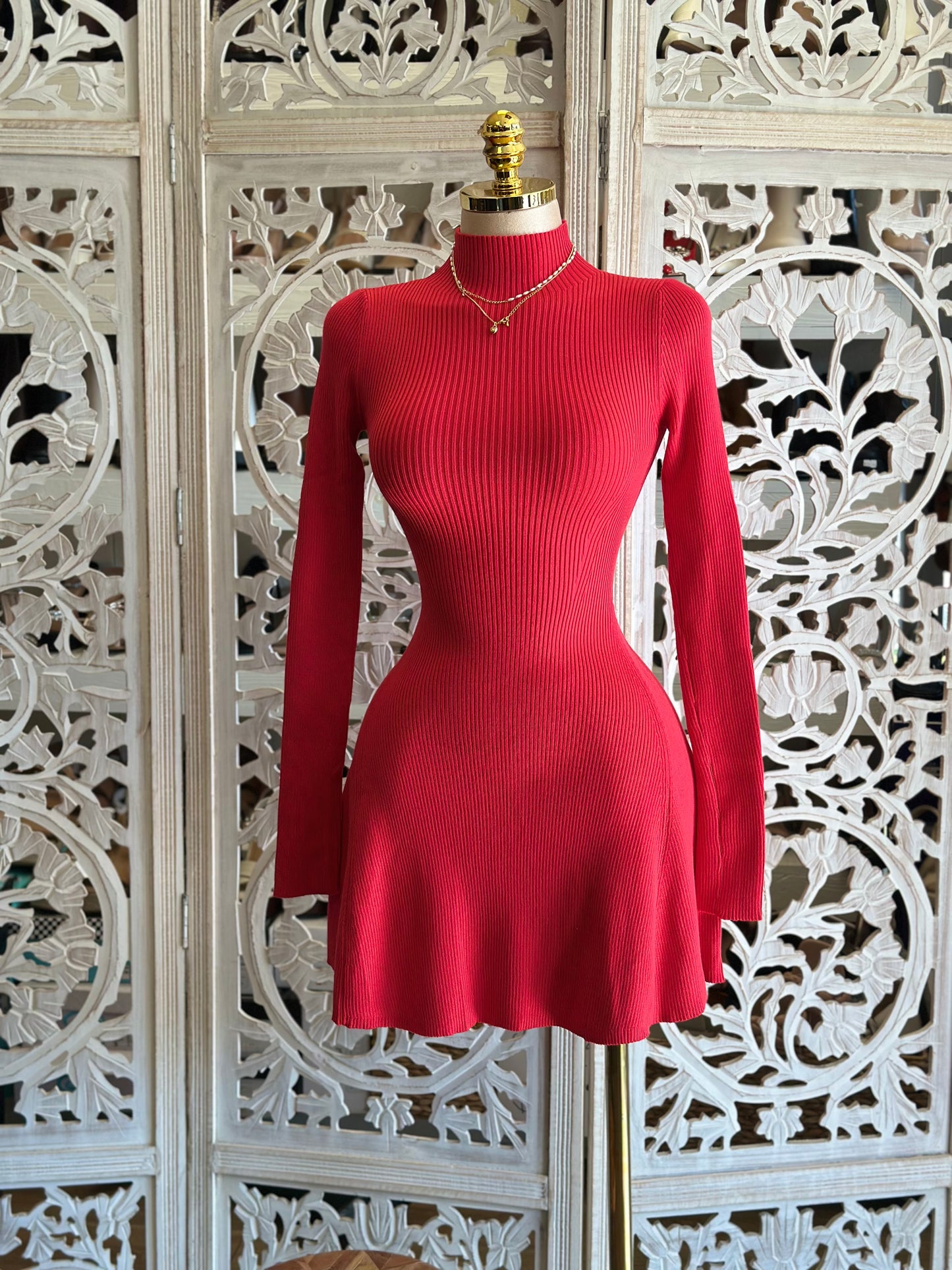 Cherry Ribbed Mini Dress- Stretchy,Estira