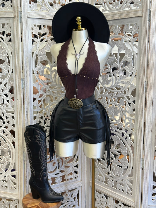 Faux Leather Fringe Shorts - Stretchy, Estira