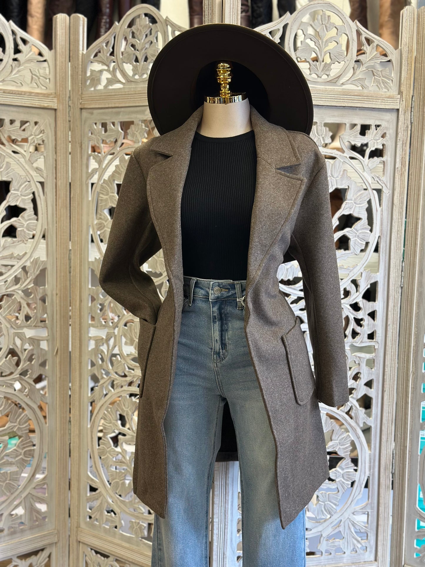 Taupe Pocket Long Coat