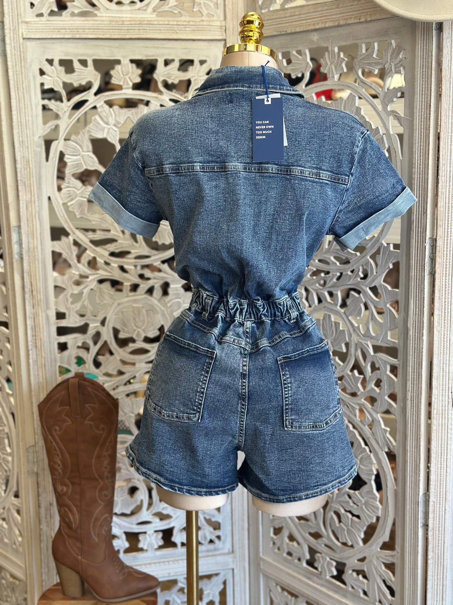 Denim Washed Mini Jumpsuit - Stretchy,Estira