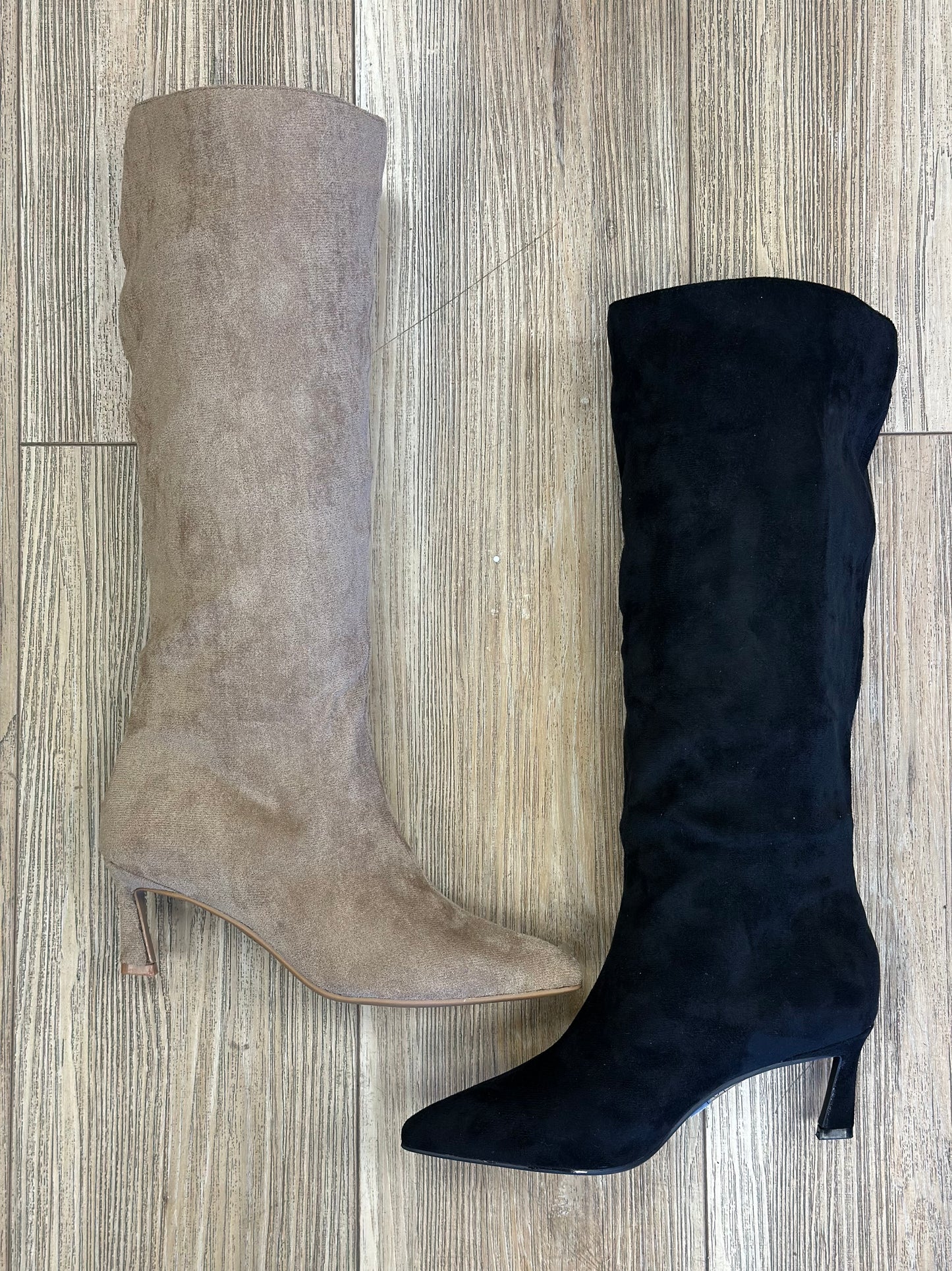 Kitten Heel Suede Mid Calf Boots