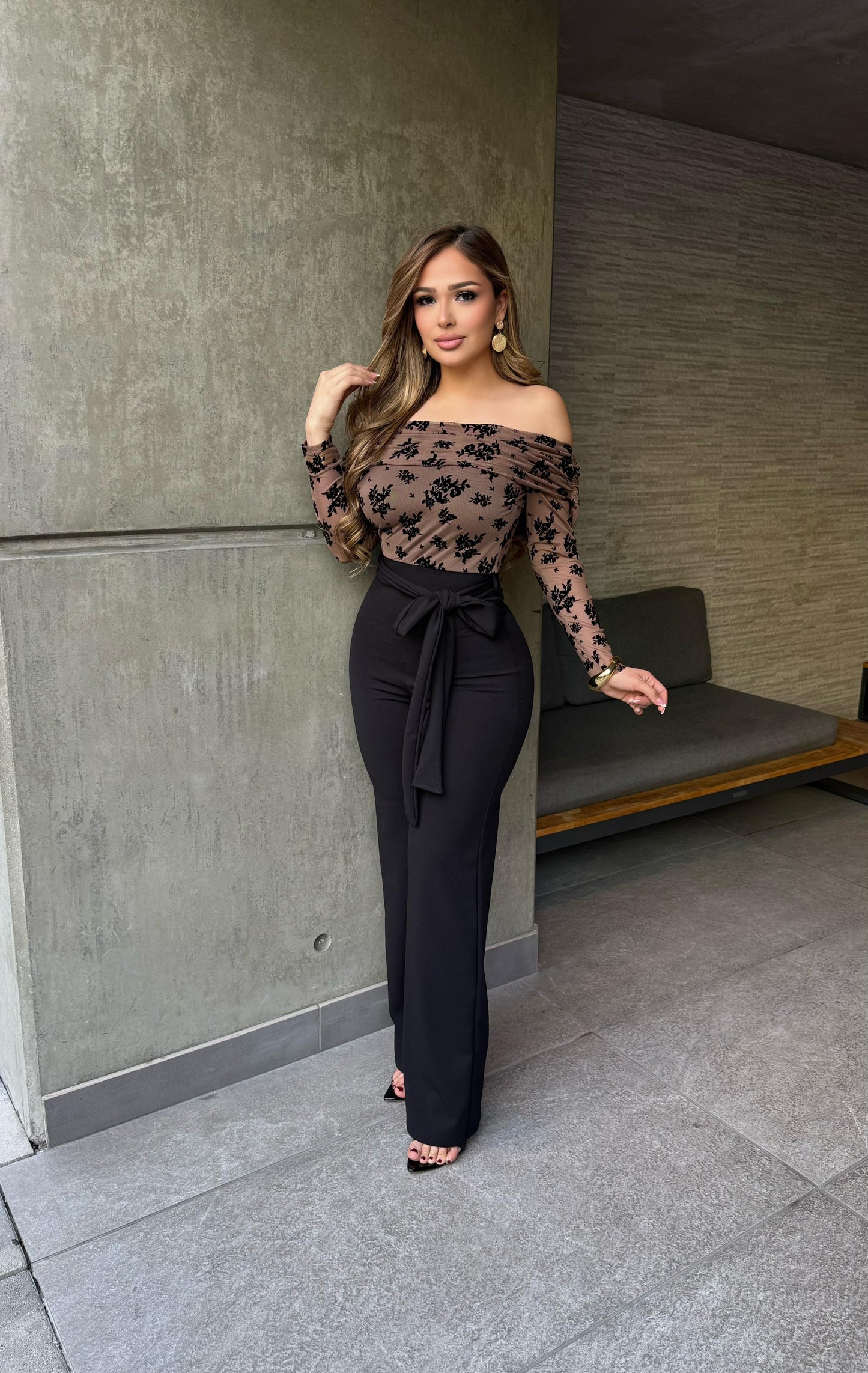 Black Rose Brown Jumpsuit - Slightly Stretchy,Estira Poco