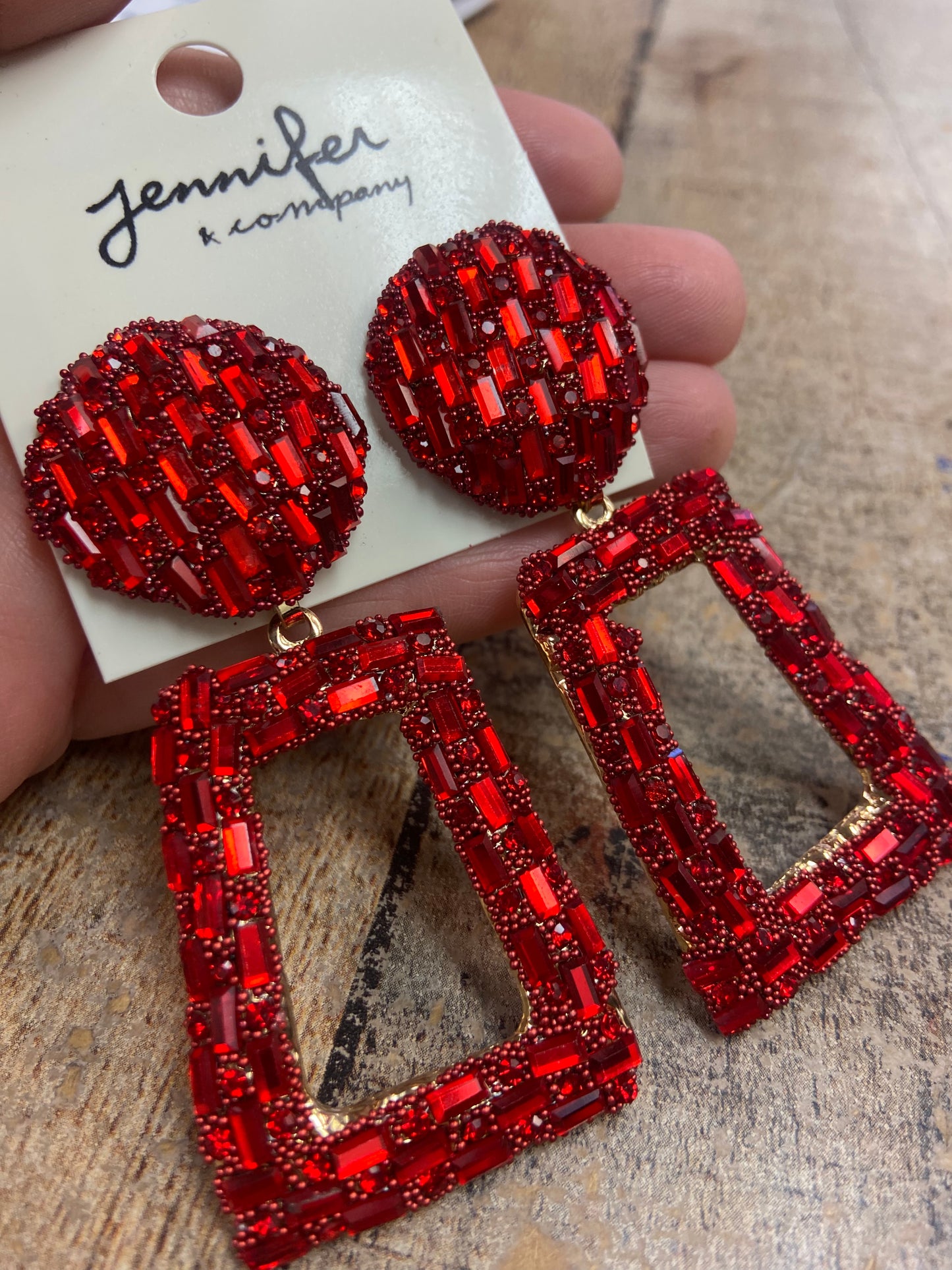 Cherry Red Rectangle Earrings