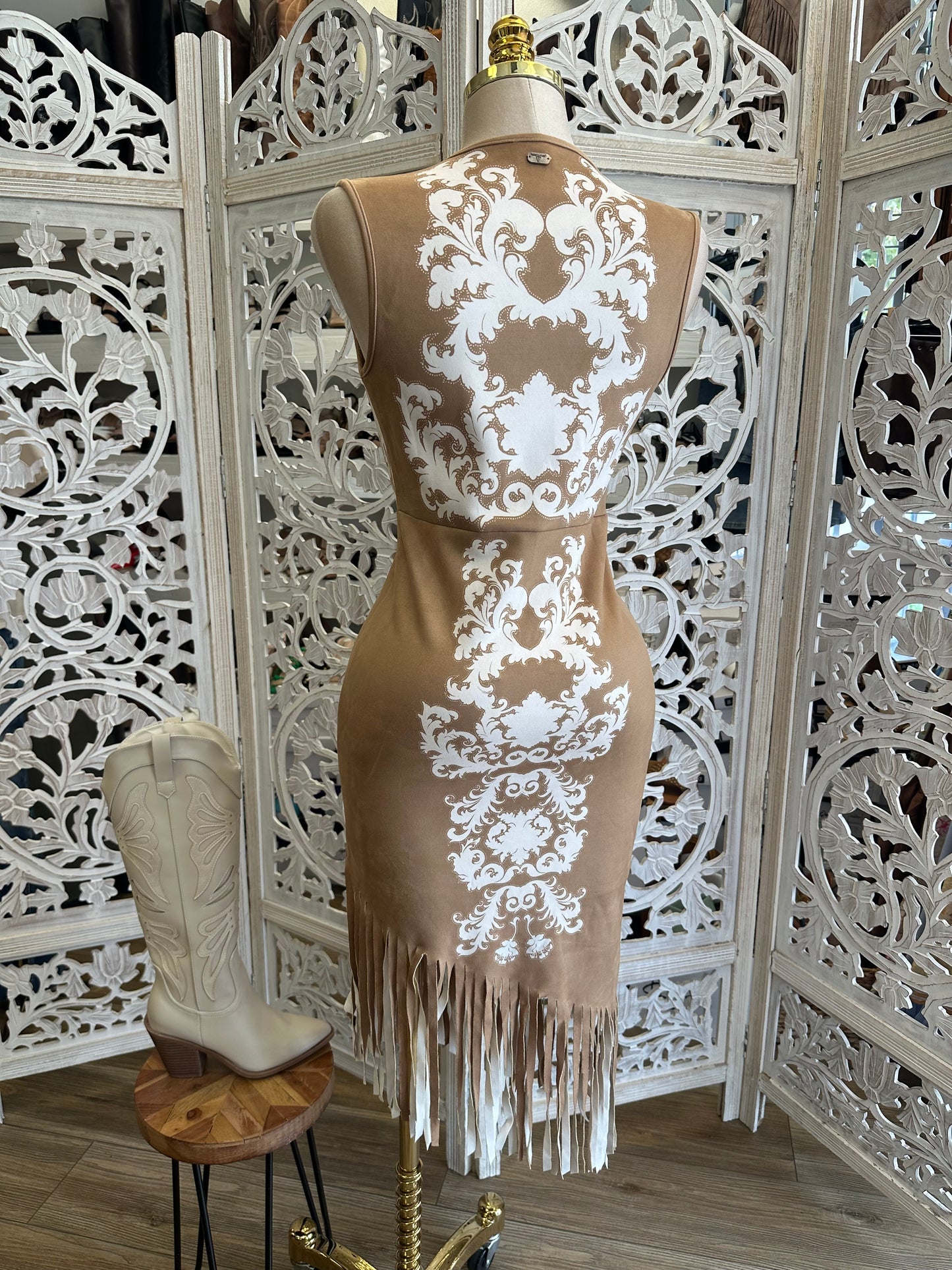 Soft Suede Fringe Dress- Stretchy, Estira