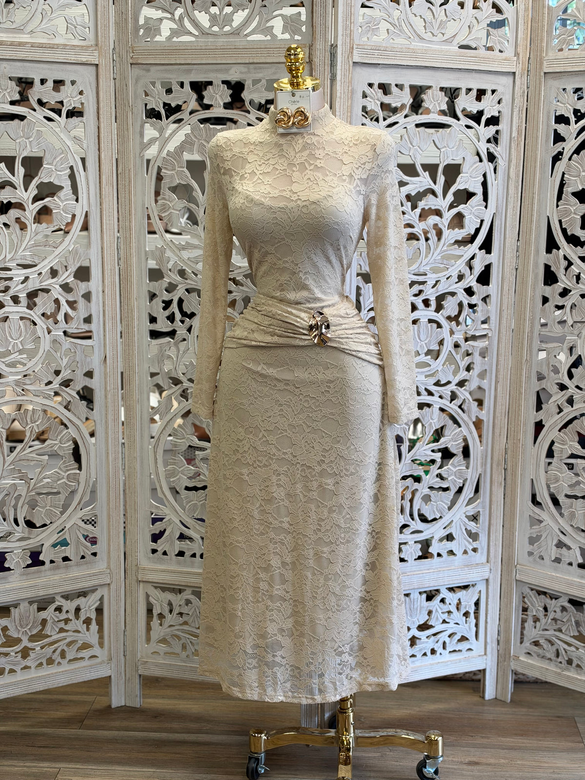 Ivory Palais Midi Dress- Estira , Stretchy