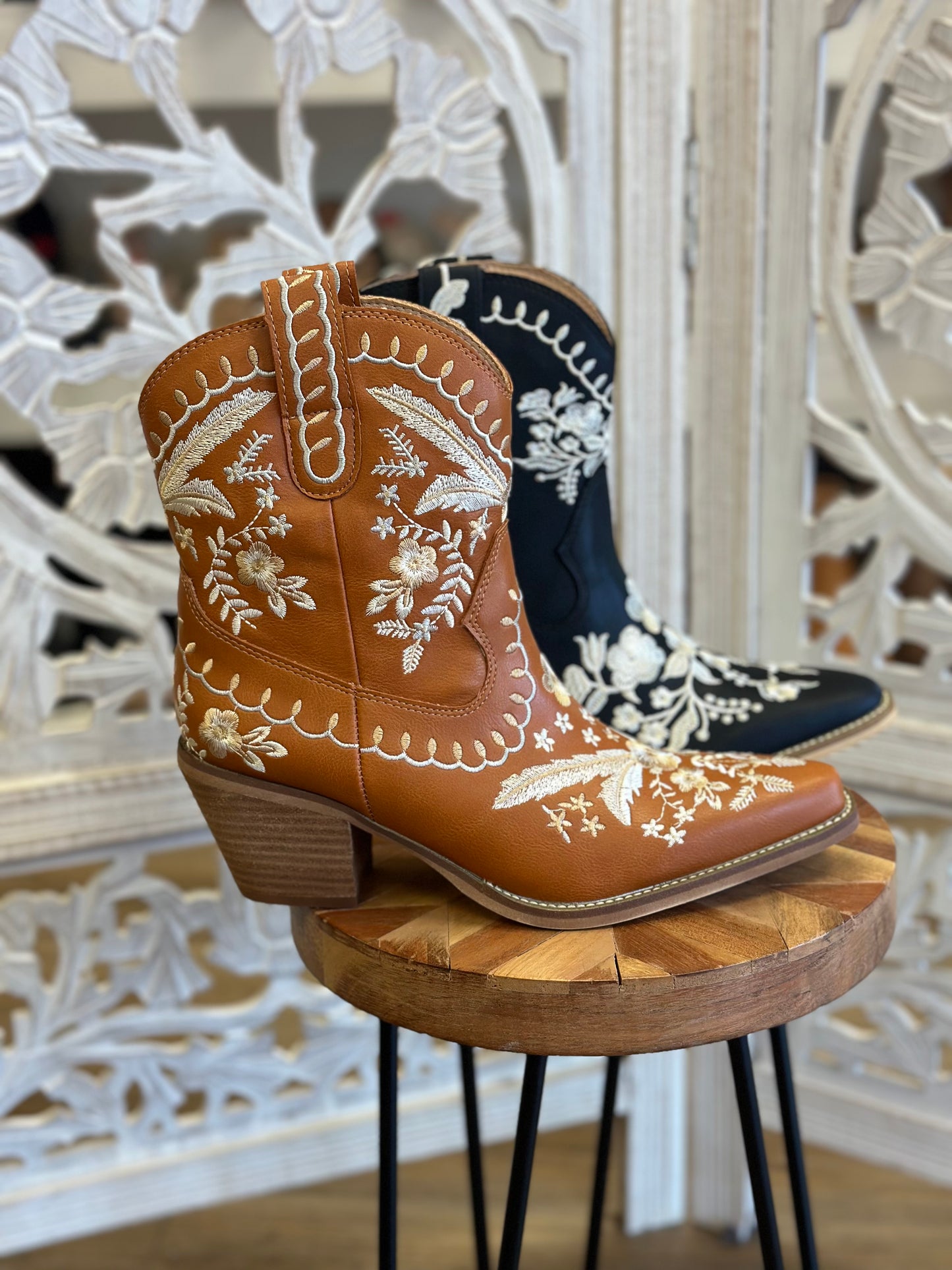 Embroidered Mini Western Boots