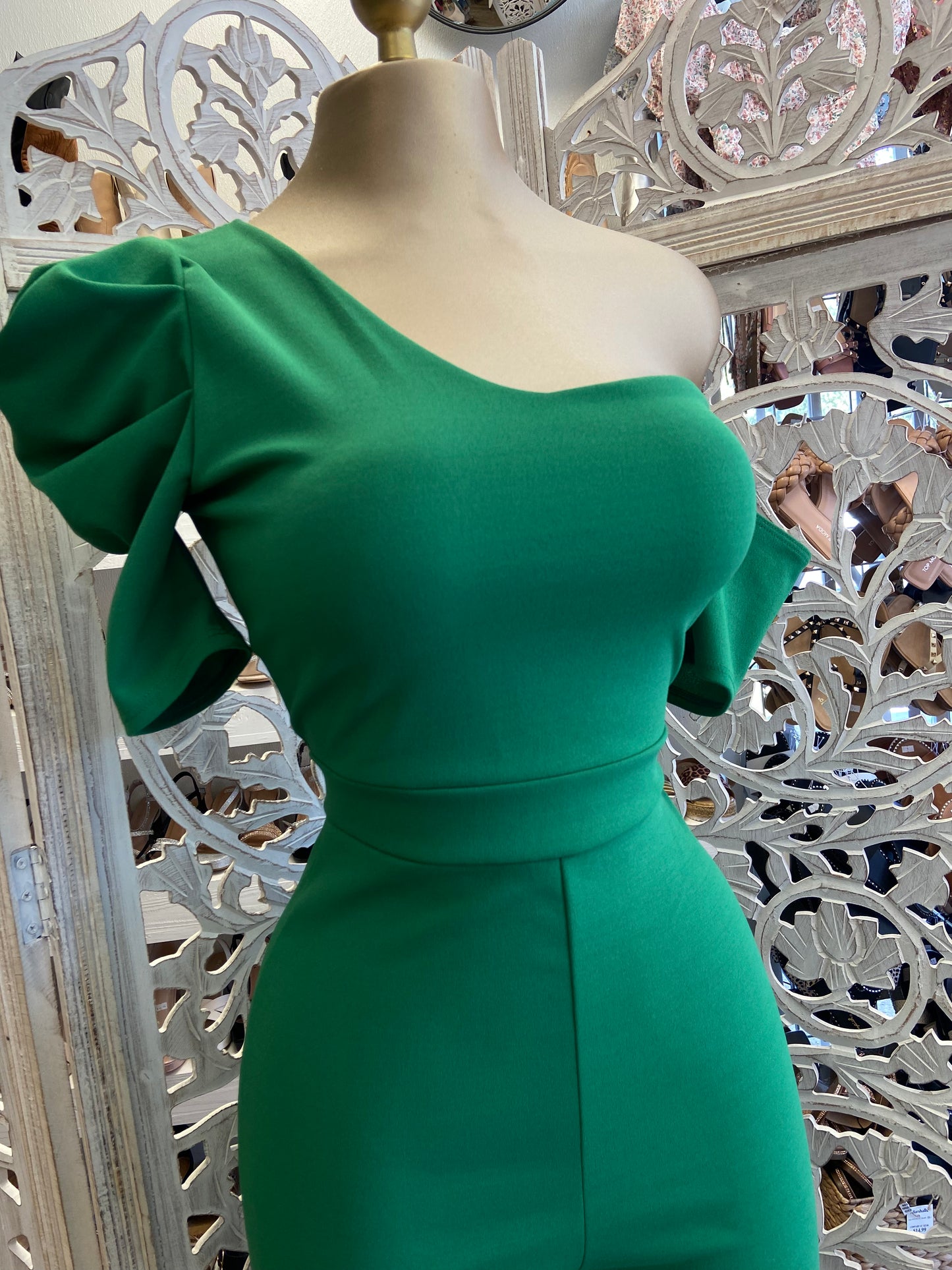 Green Puff Sleeve Jumpsuit