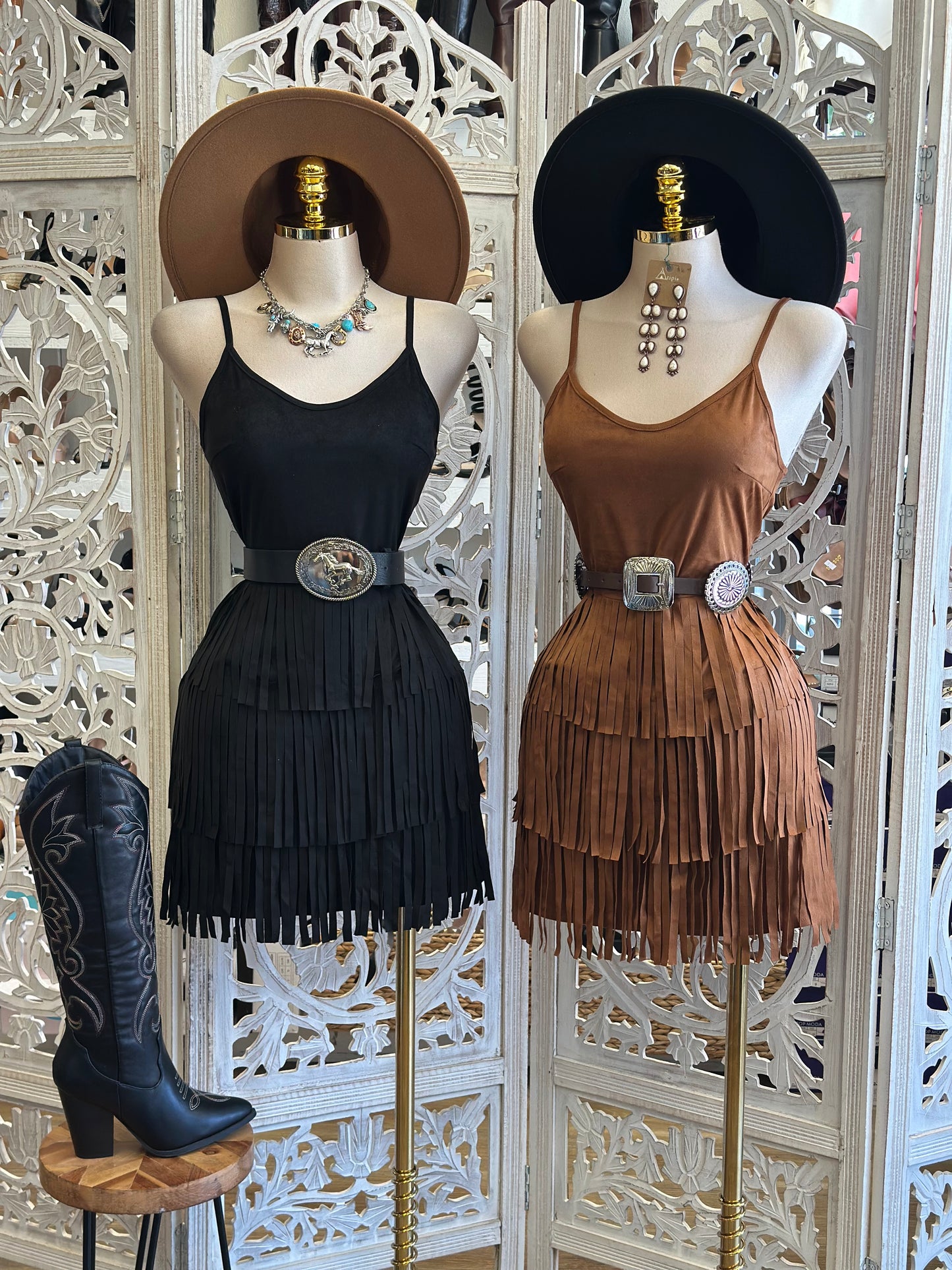 Suede Fringe Cami Dress- No Stretchy, No Estira