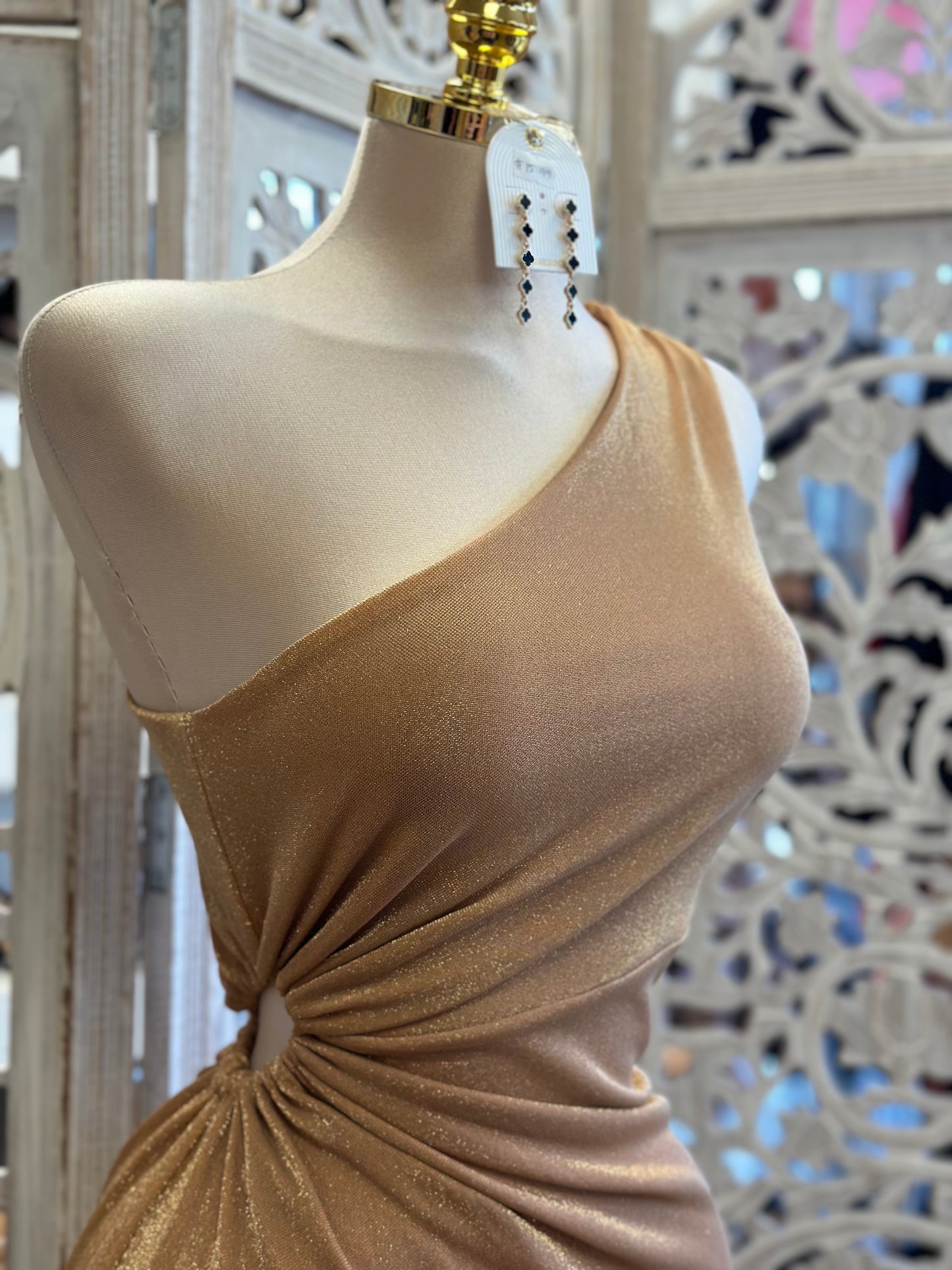Gold Knotted Glitter Dress - Estira, Stretchy