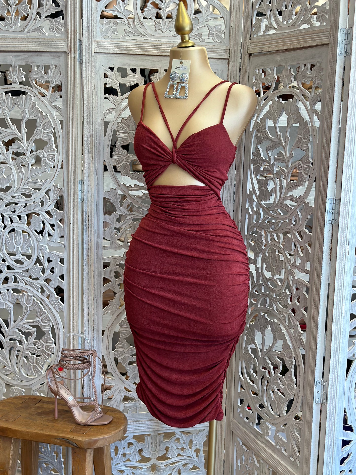 Burgundy Strappy Mini Dress