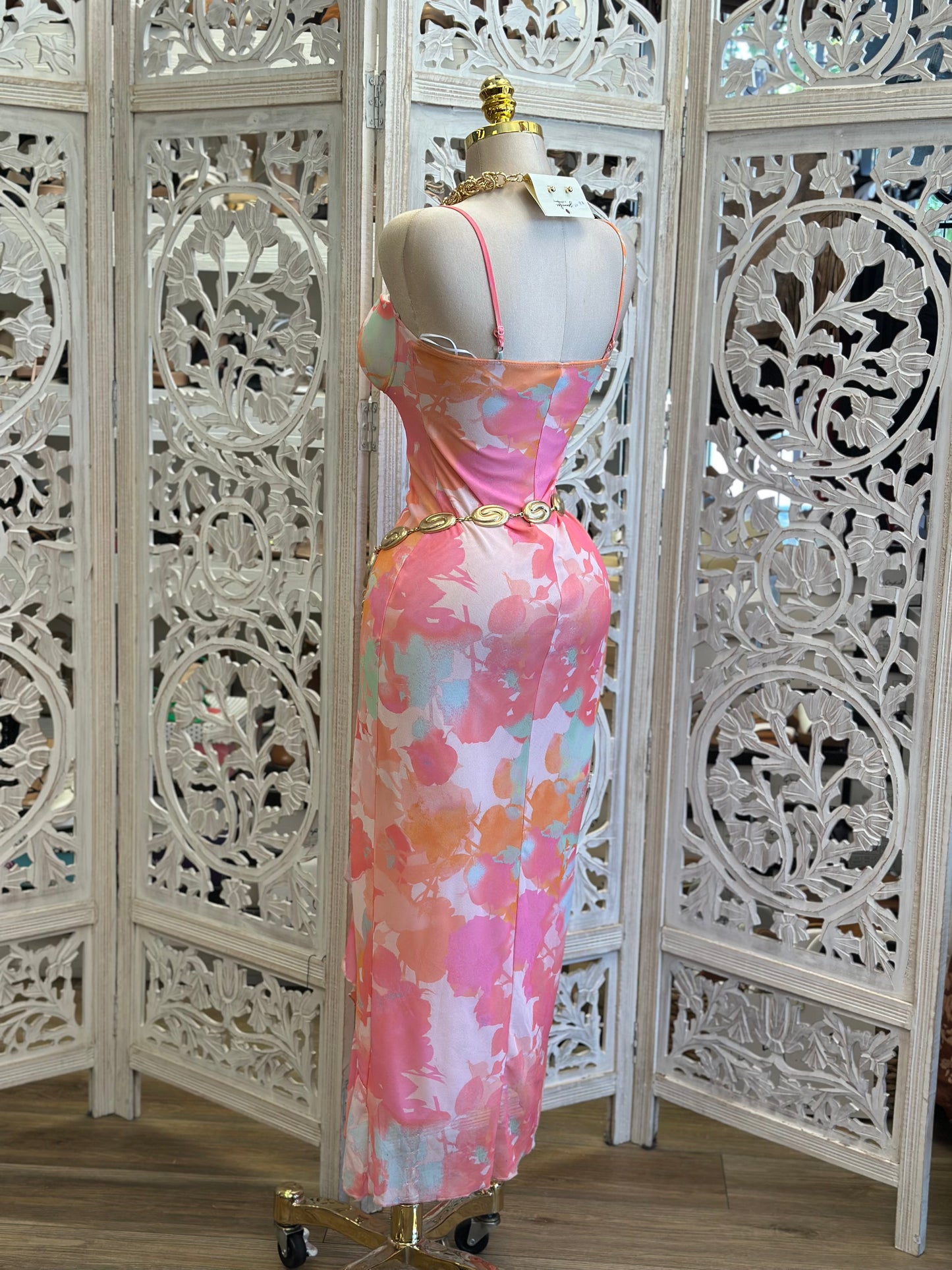 Bright Pink Floral Dress- Estira, Stretchy
