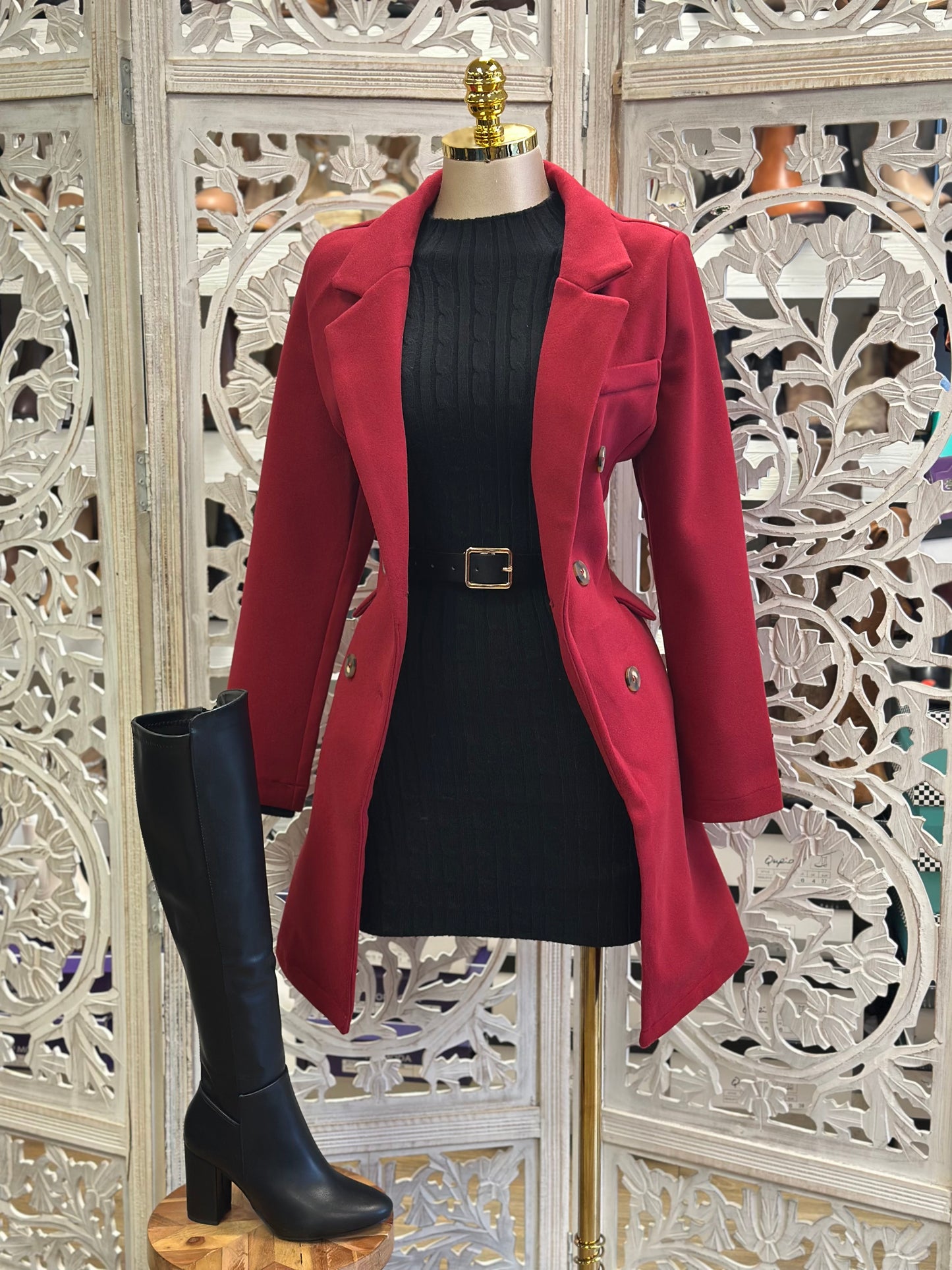 Carmine Buttoned Coat- Stretchy