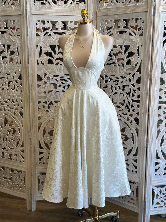 Pearl Flare Embroidered Midi Dress- Not Stretchy, No Estira