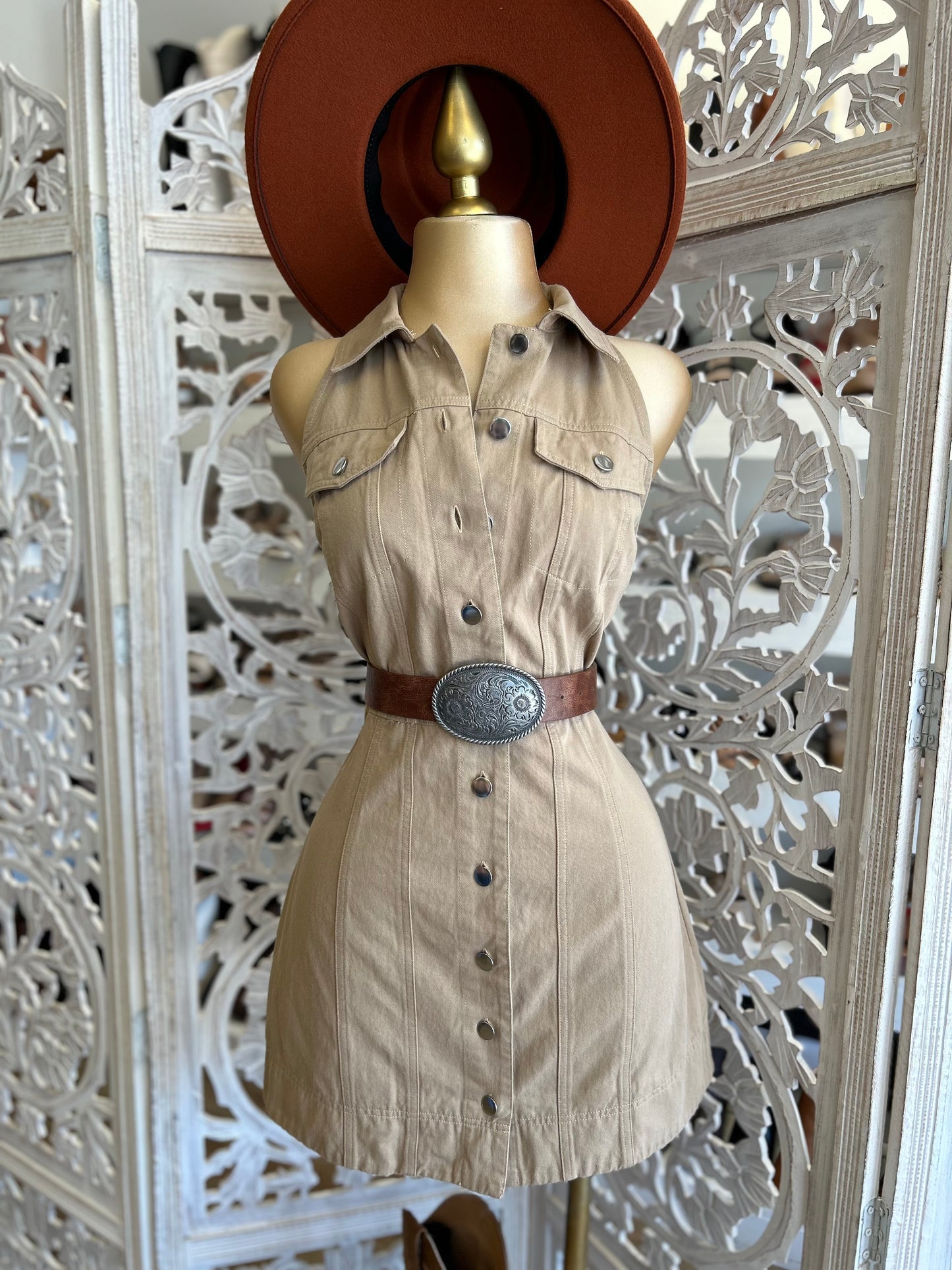 Denim Brown Mini Button Up Dress- Not Stretchy, No Estira