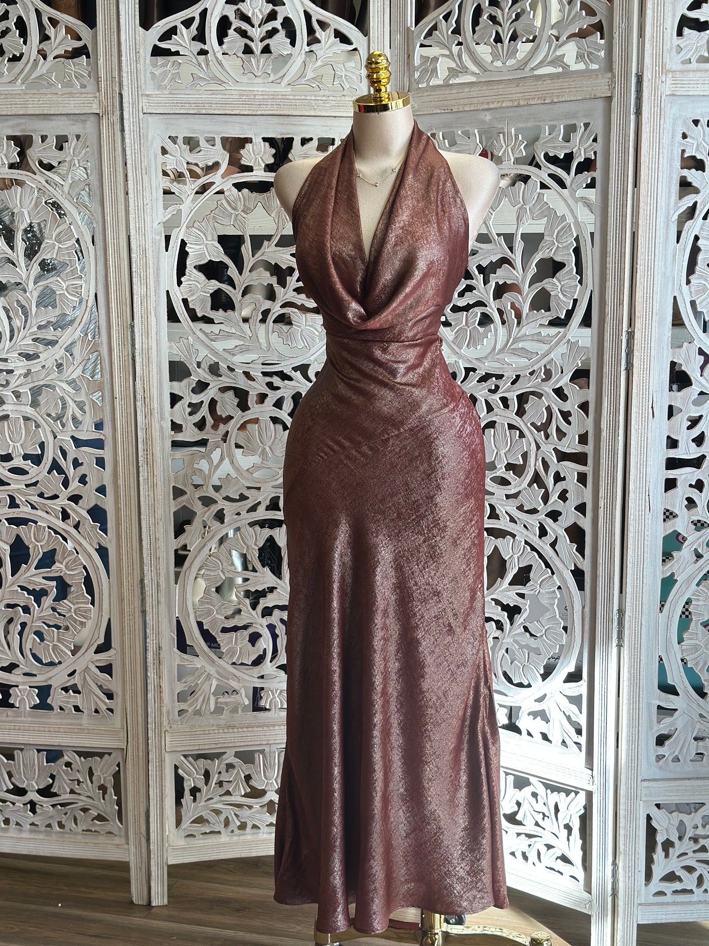 Shimmery Auburn Draped Dress- Not Stretchy,No Estira