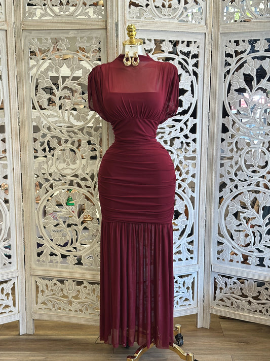 Cabernet Cascade Dress- Estira, Stretchy