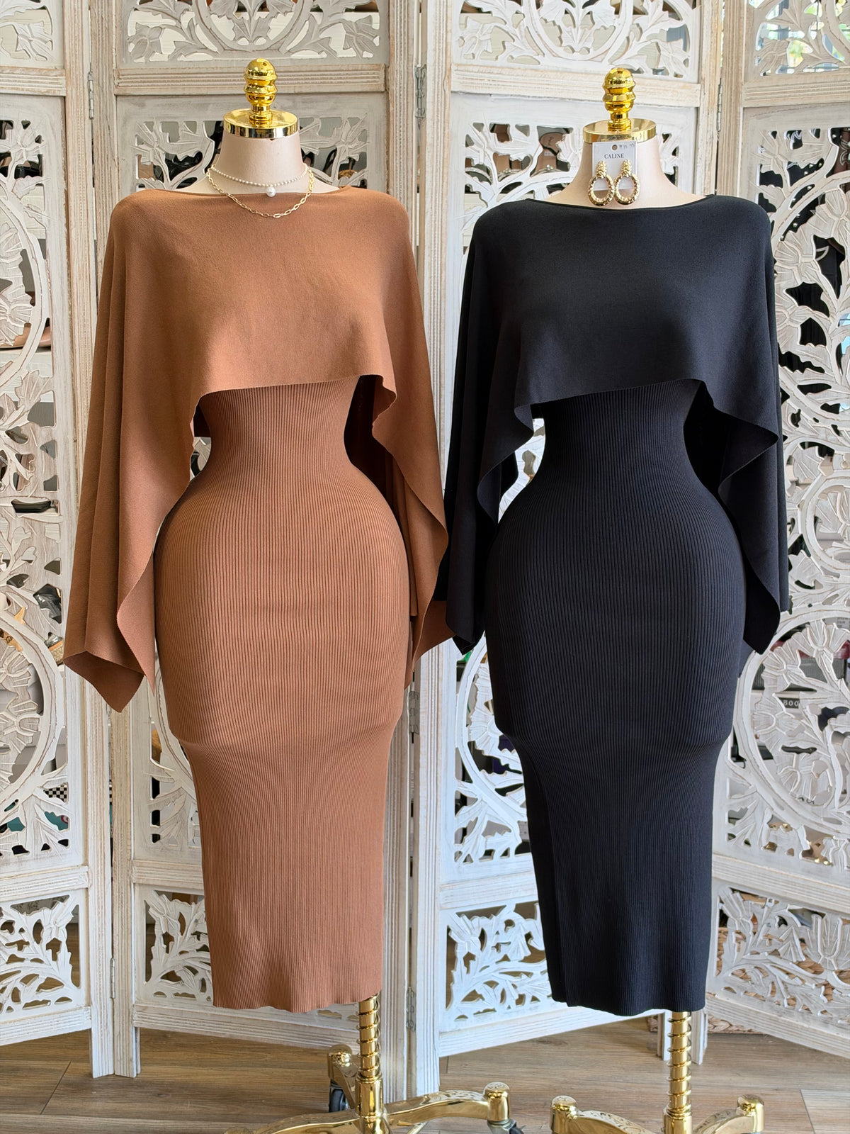 Paradigm Cape Midi Dress- Estira , Stretchy