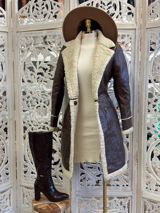 2 in 1 Sherpa Lined Faux Leather Coat