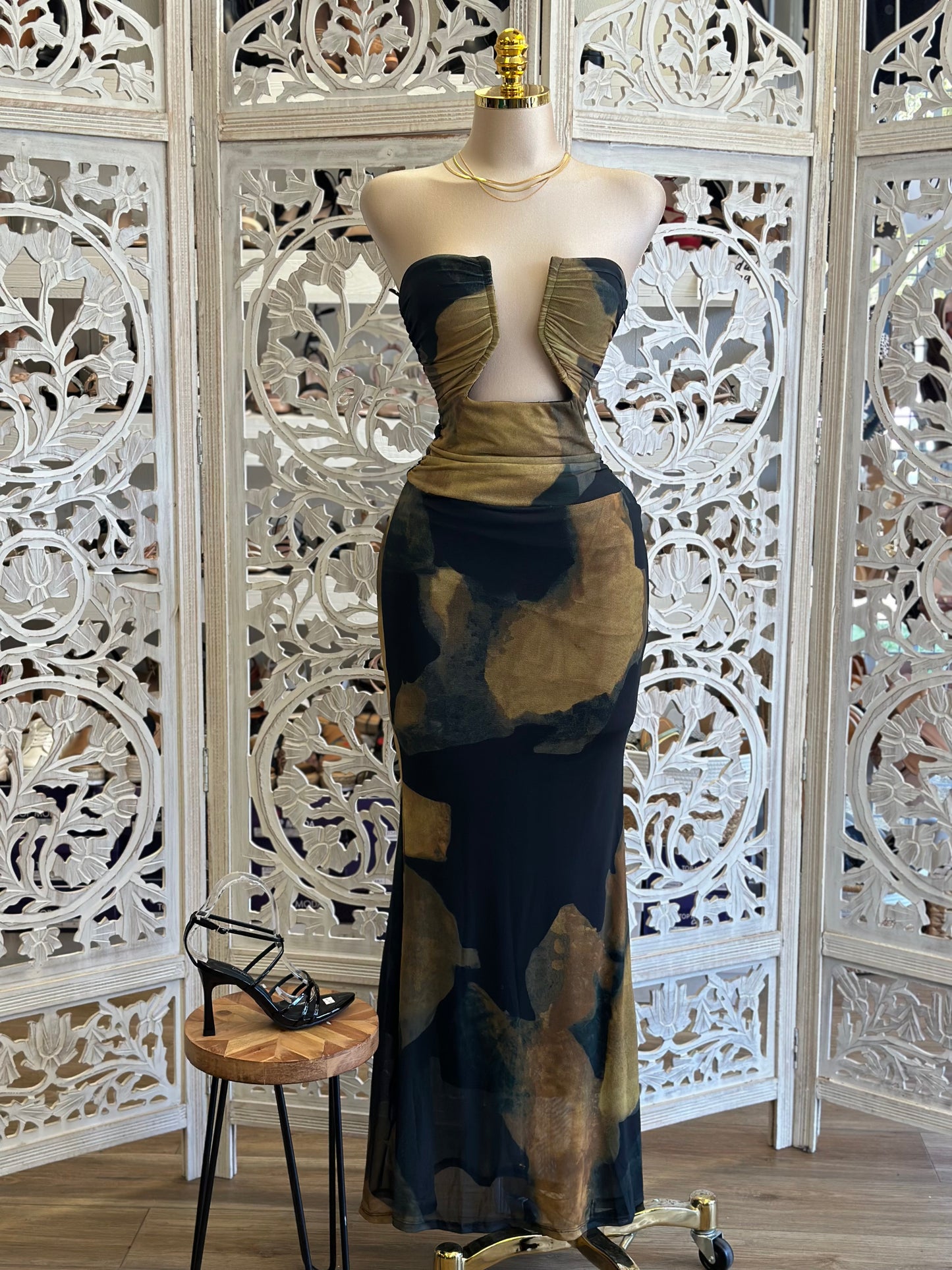 Asymmetrical Pattern Underwired Mesh Midi Dress - Estira, Stretchy
