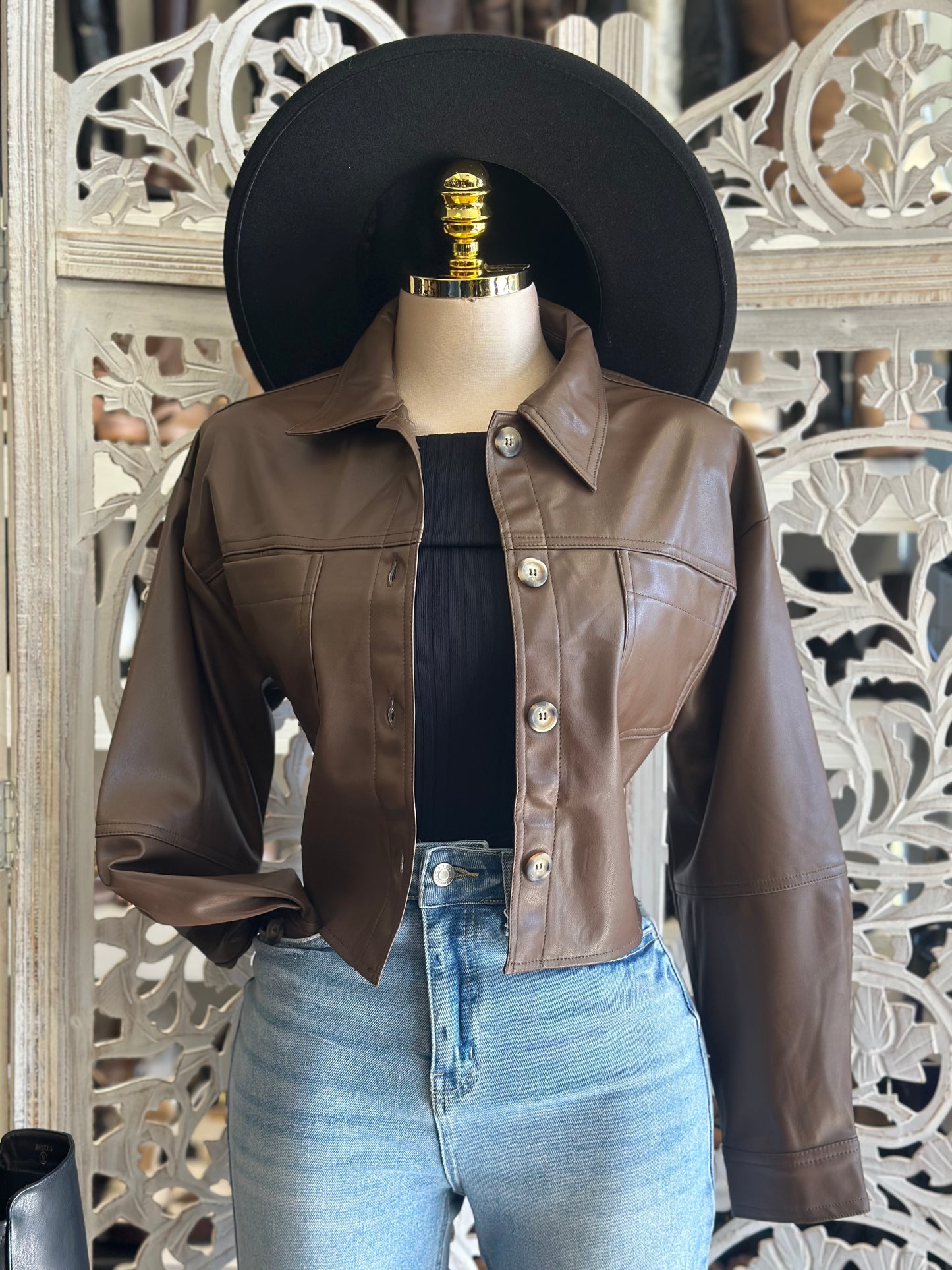 Brown Faux Leather Jacket