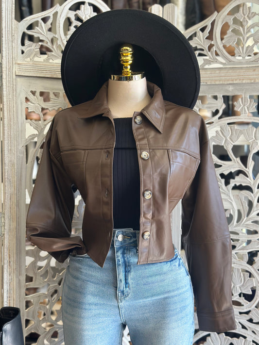 Brown Faux Leather Jacket