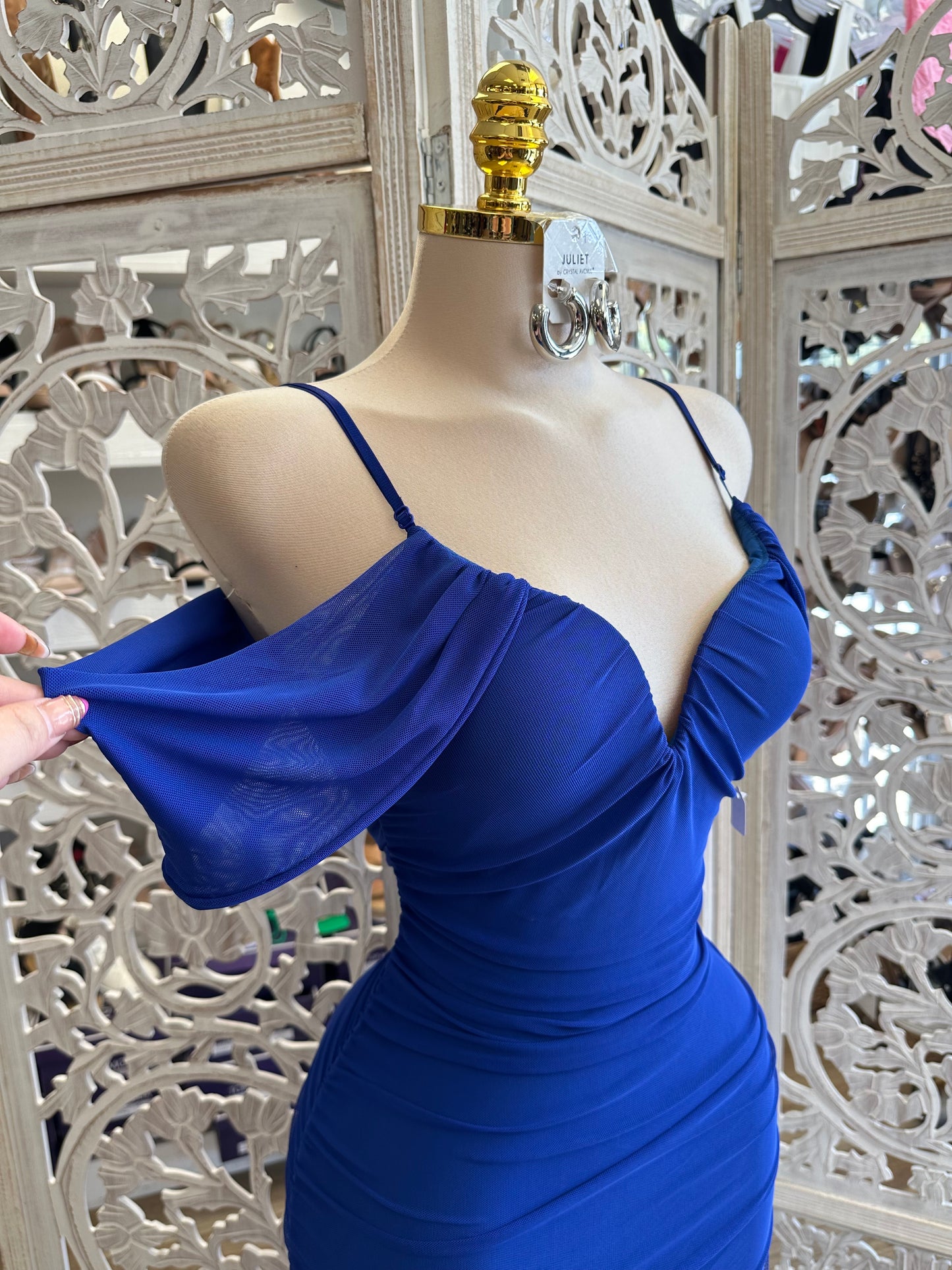 Royal Blue Mesh Midi Dress - Estira, Stretchy