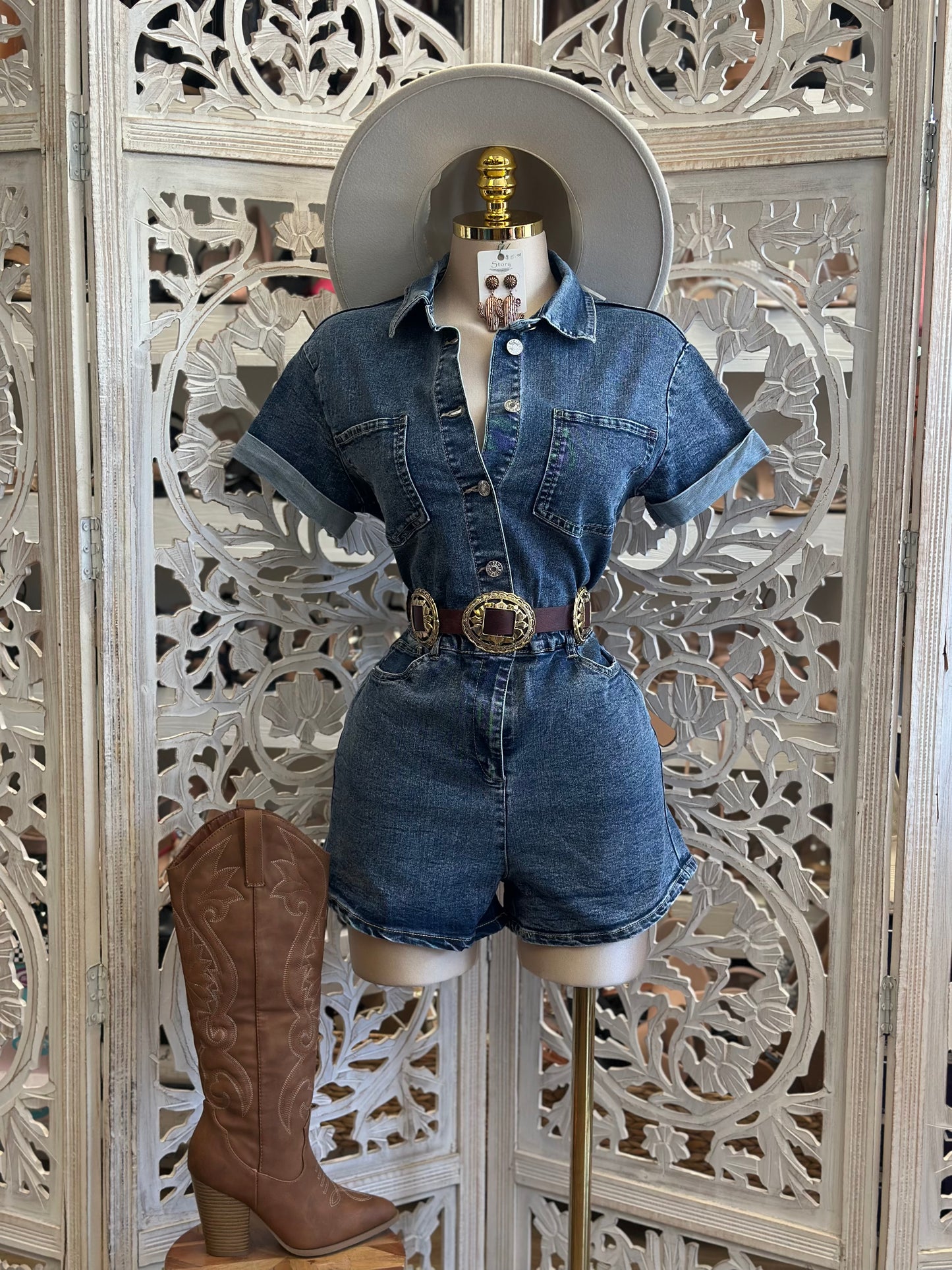 Denim Washed Mini Jumpsuit - Stretchy,Estira