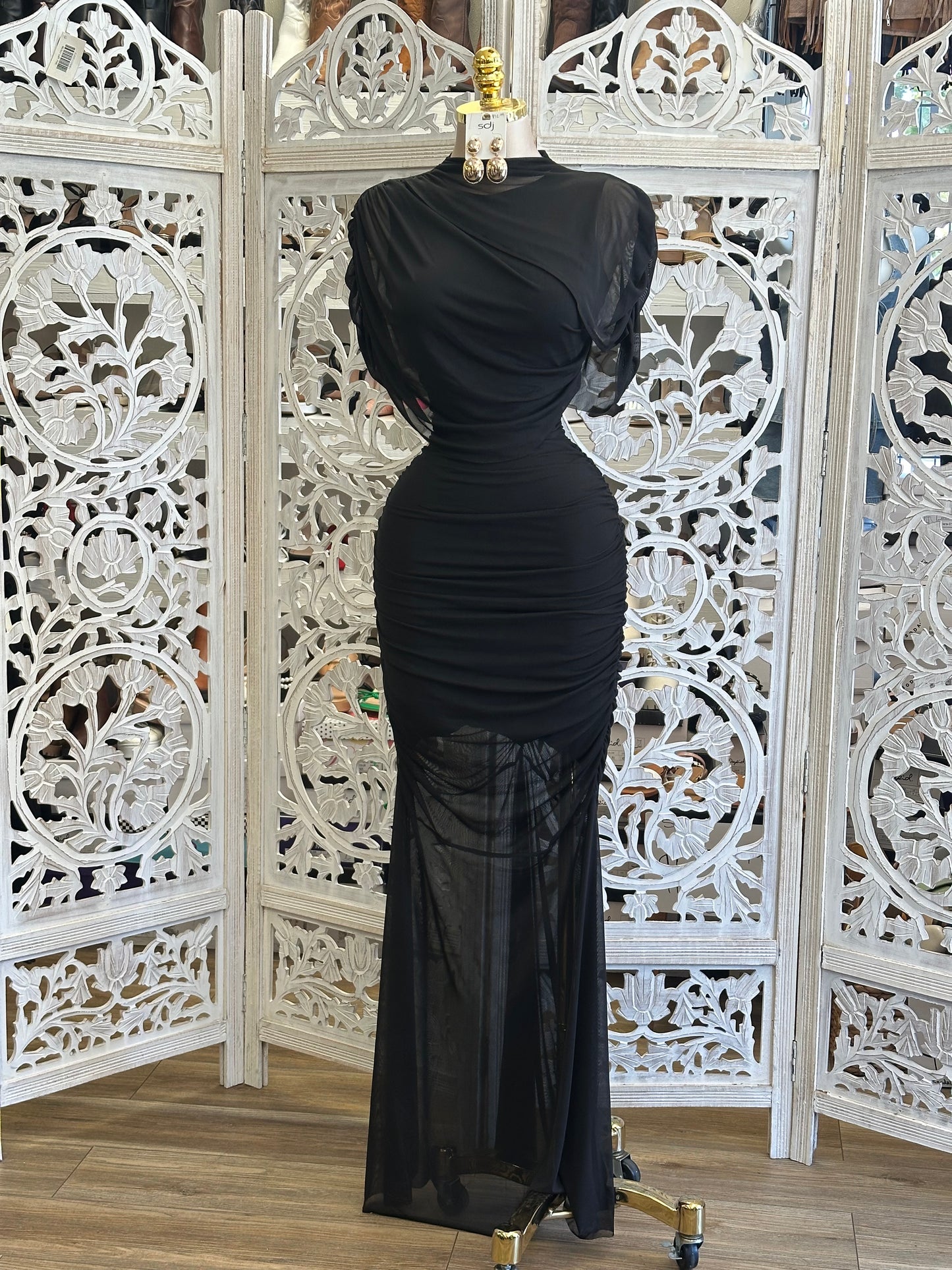 Black Shawl Midi Dress- Stretchy, Estira