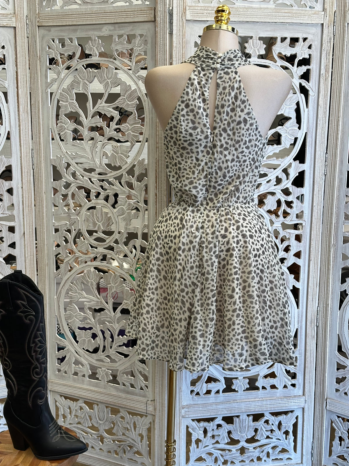 Mojave Cheetah Cowl Dress Dress- Estira, Stretchy