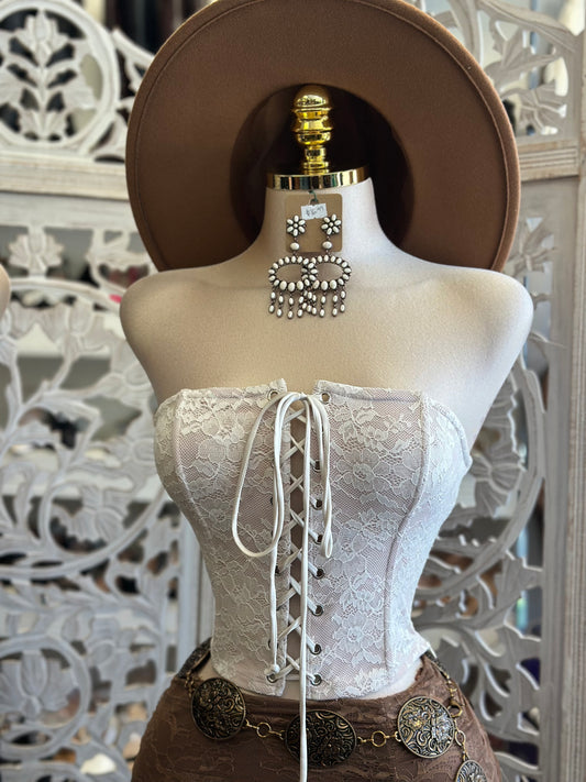 Ivory Lace Strapless Top - Estira, Stretchy