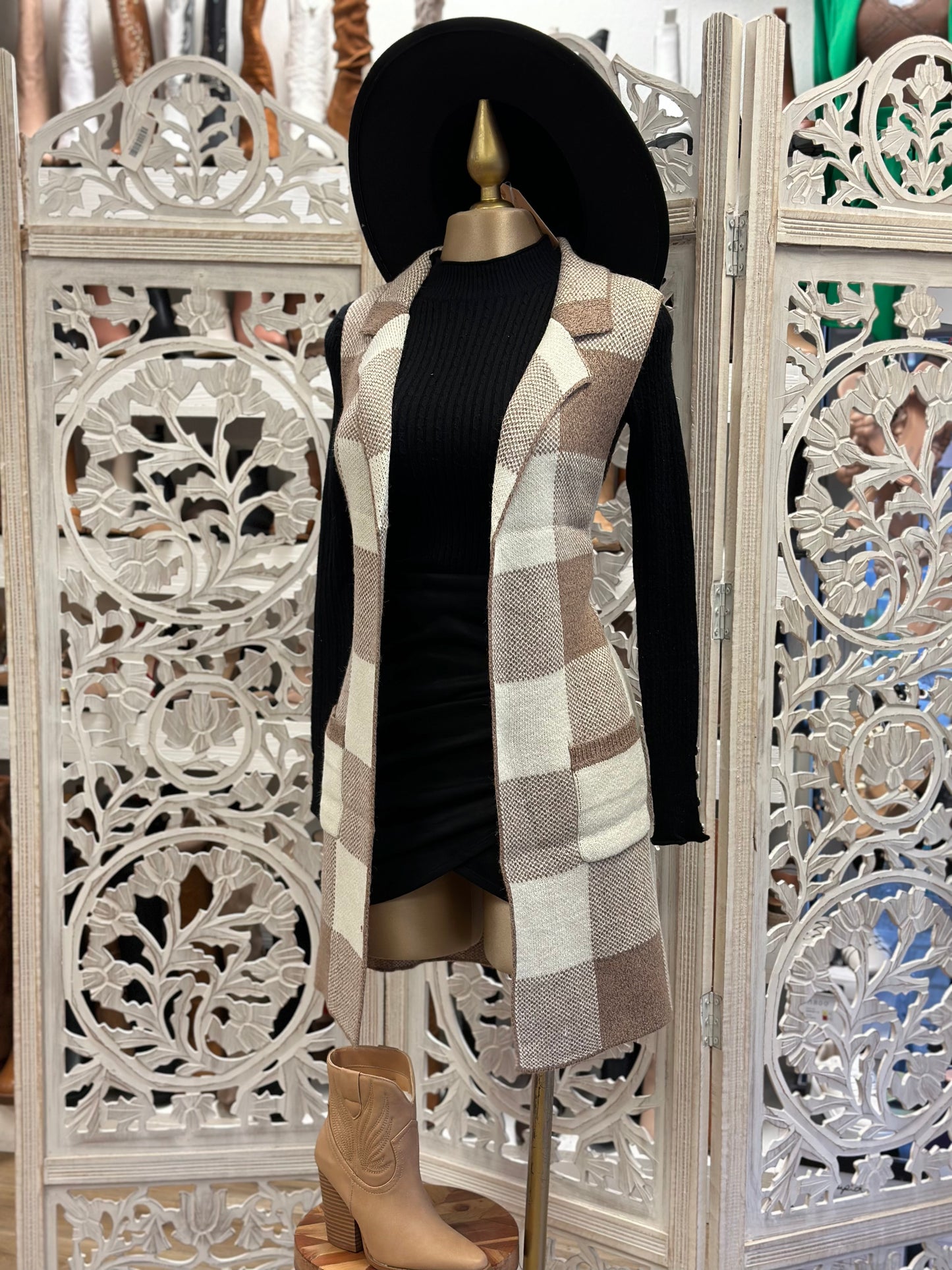 Mocha and White Plaid Vest