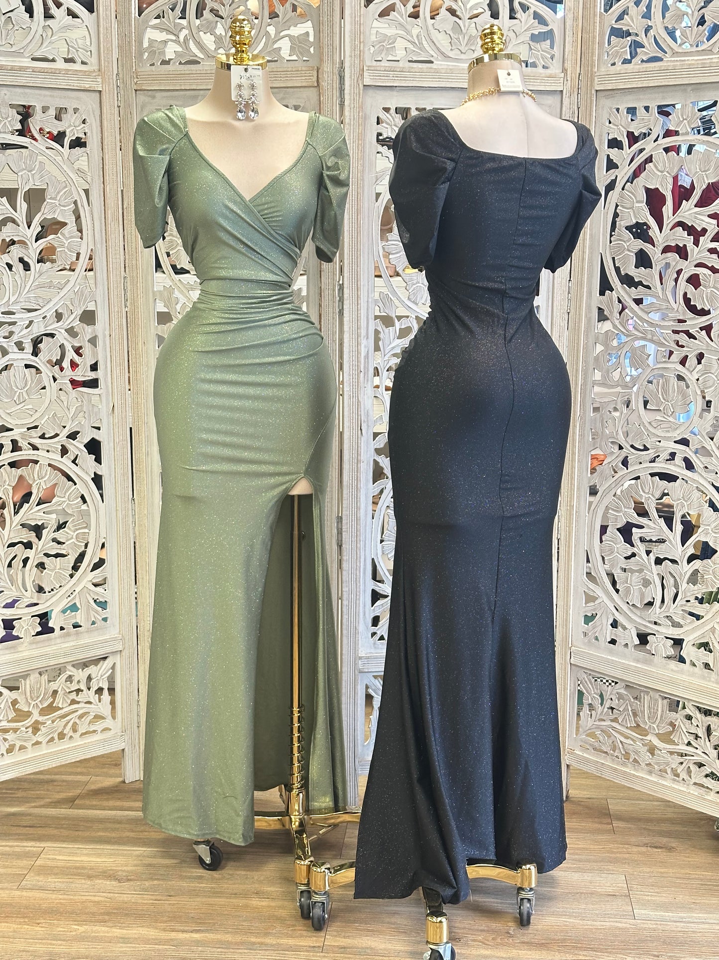 Shimmery Wrapped Slit Dress - Estira, Stretchy