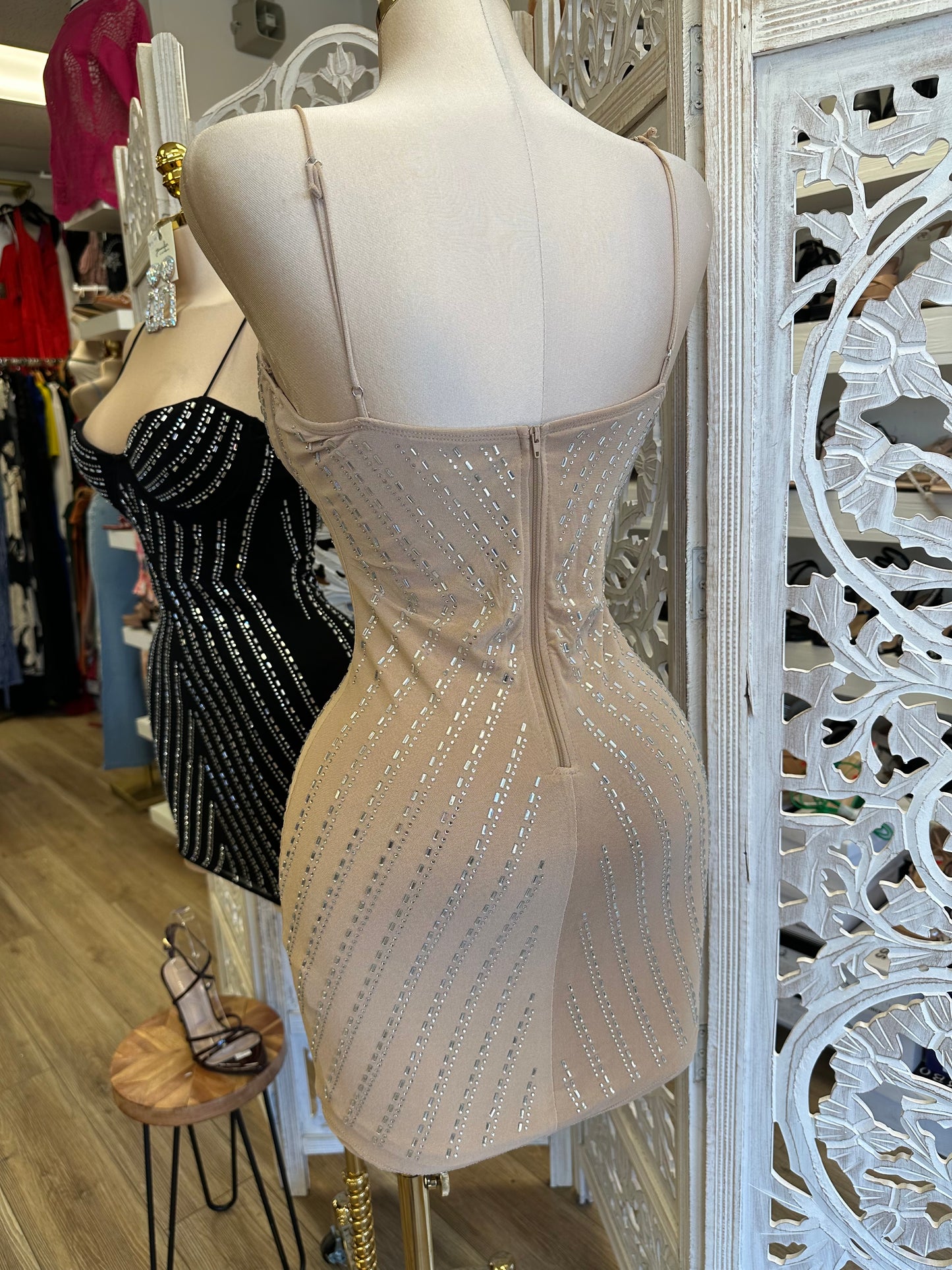 Bedazzled Cami Mini Dress- Stretchy, Estira