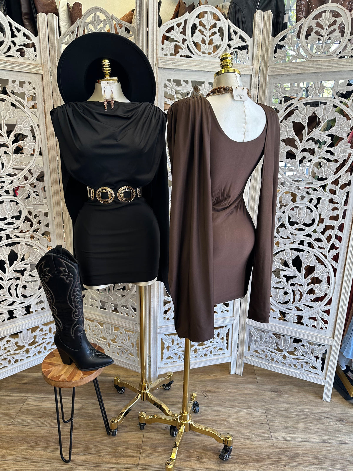 Onyx Hourglass Cape Dress - Stretchy,Estira