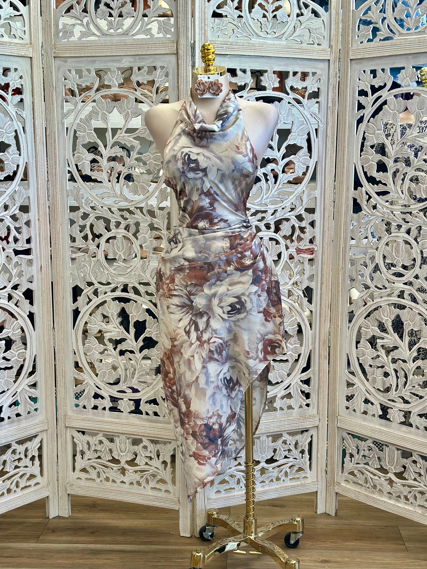 Draped Multi Floral Mini Dress - no Estira,  no Stretchy