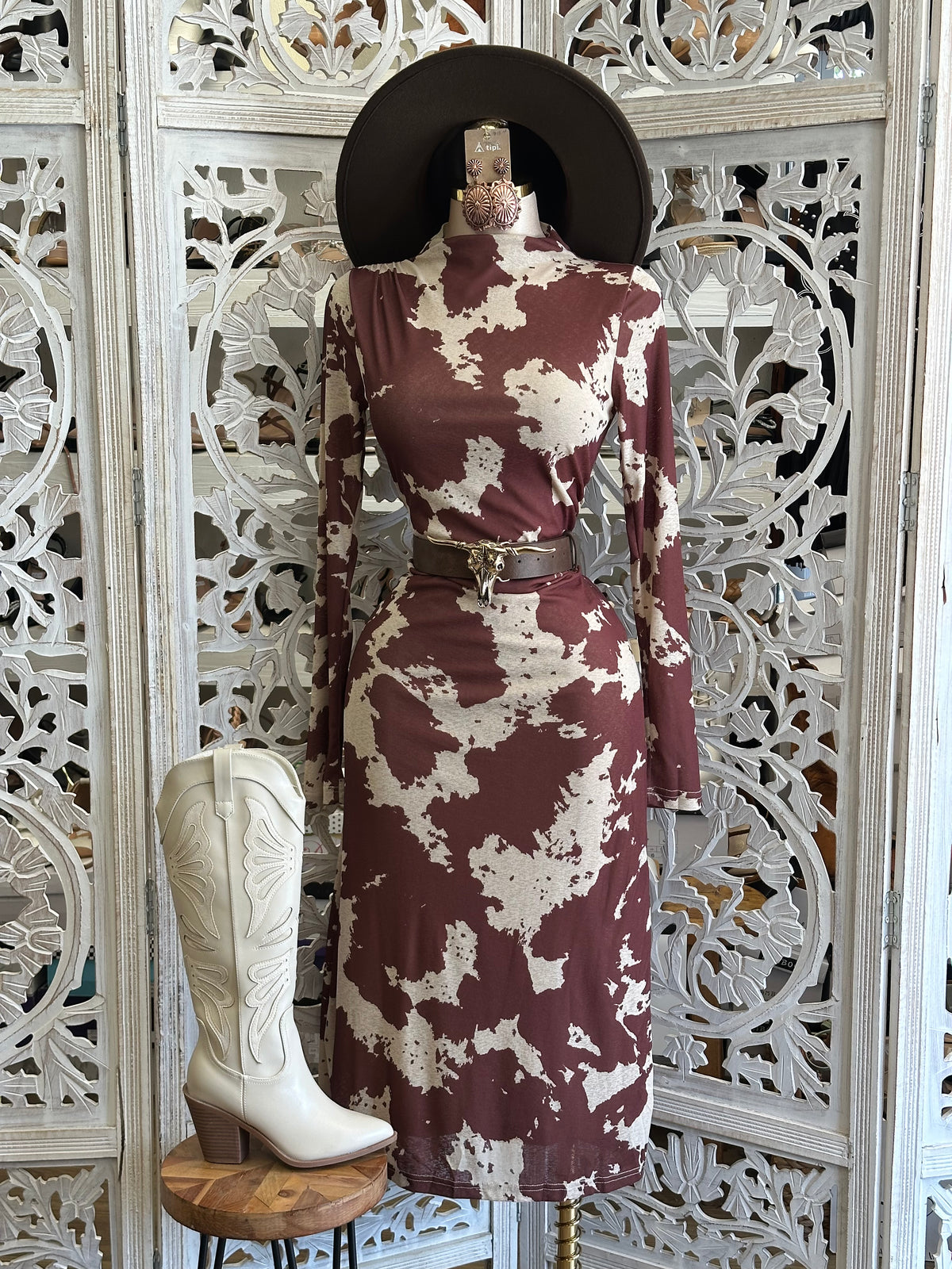 Wild Honey Cow Print Midi Dress — Stretchy,Estira