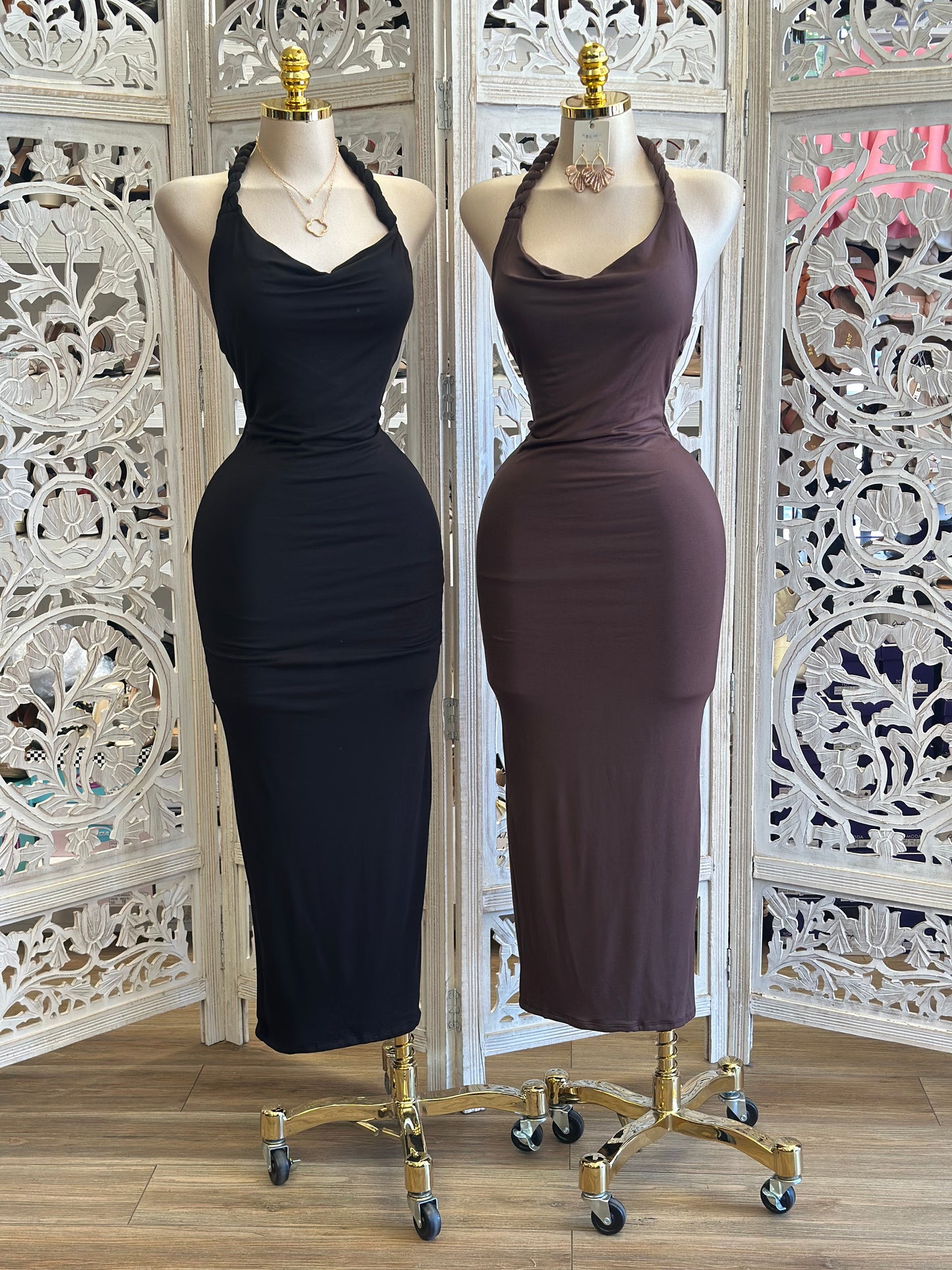Braided Open Back Midi Dress - Estira, Stretchy