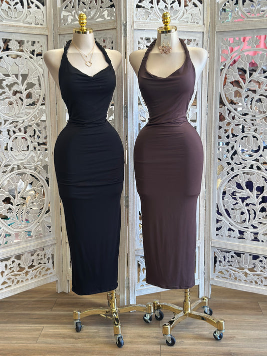 Braided Open Back Midi Dress - Estira, Stretchy