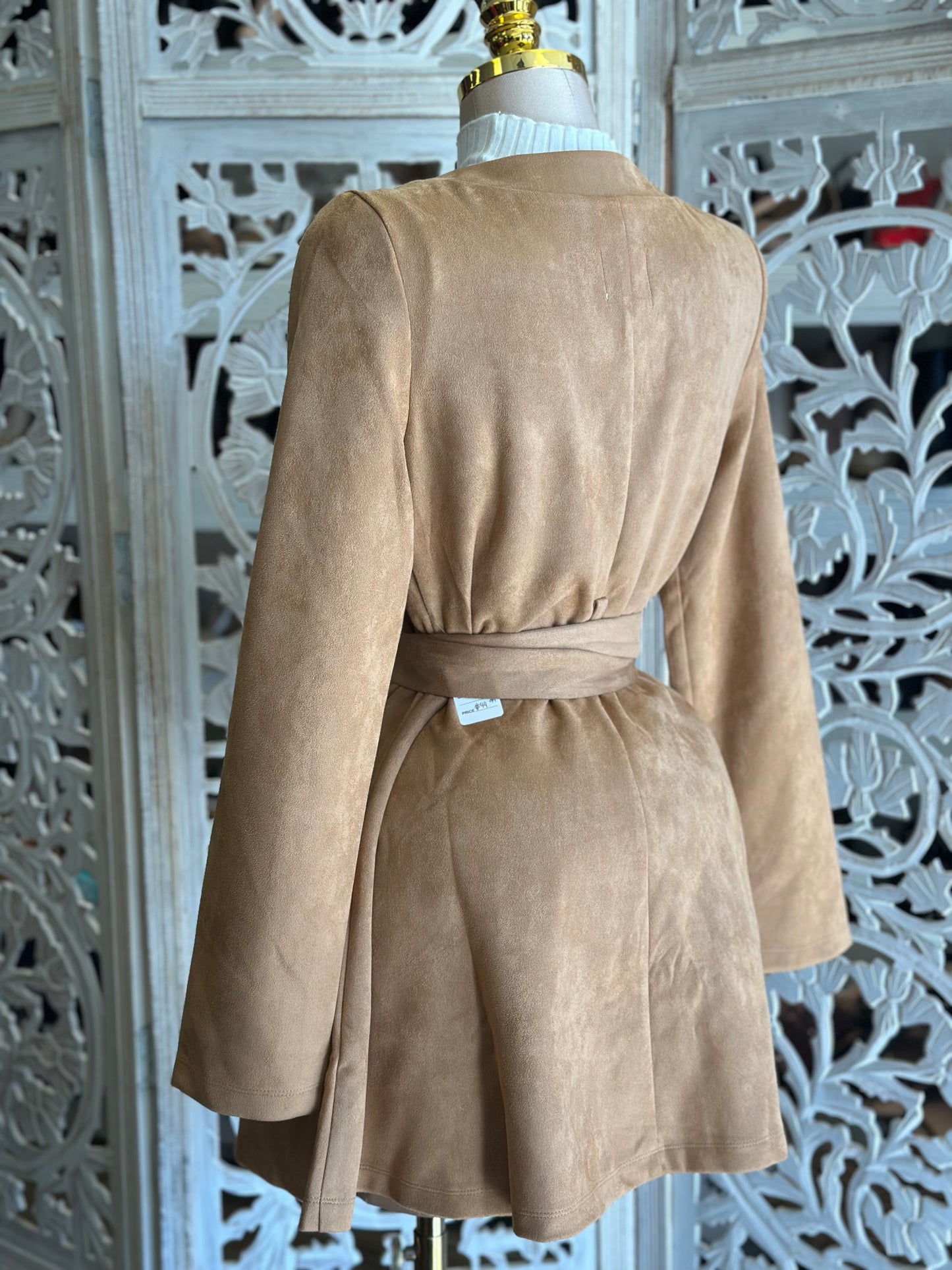 Light Brown Gold Zip Suede Coat
