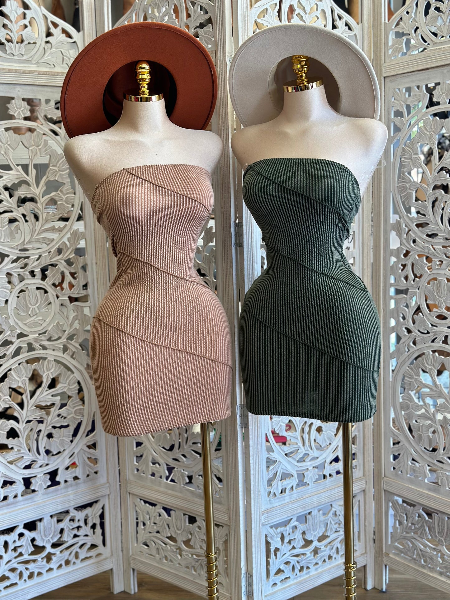 Strapless Ribbed Mini Dress- Stretchy, Estira