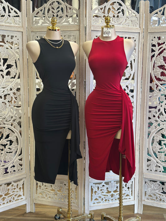 Knotted Sleeveless Midi Dress-Stretchy,Estira