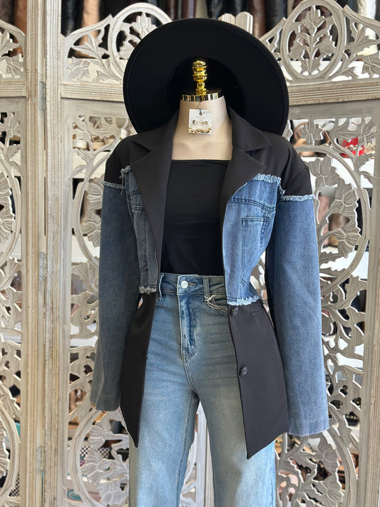 Color Block Denim Blazer