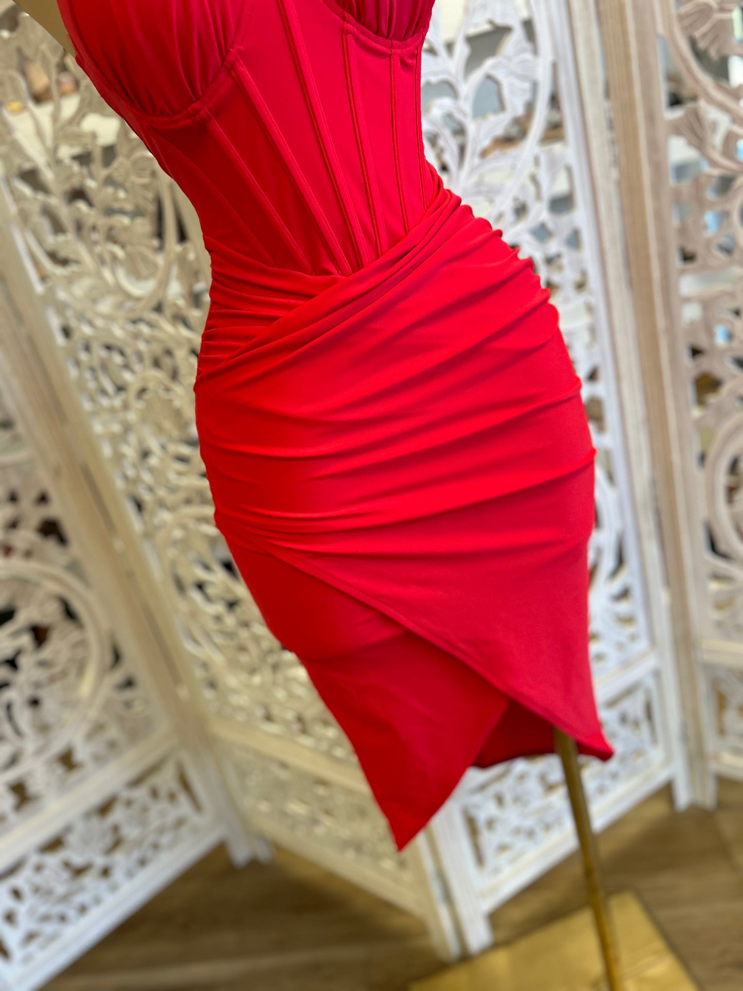 Red Corset Draped Dress- Super Stretchy