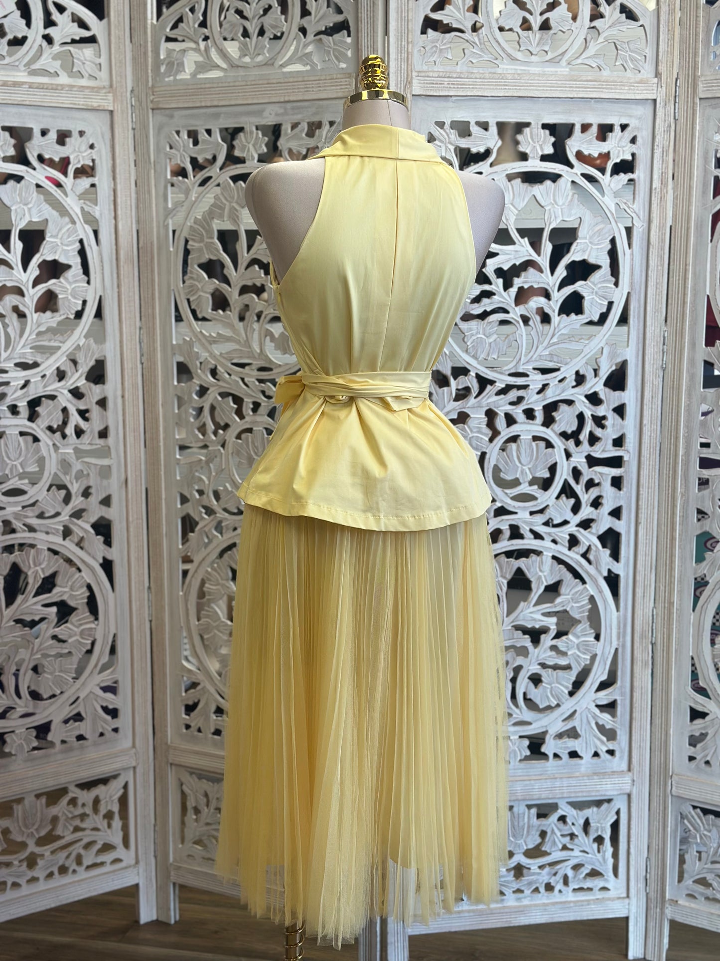 Butter Cream Tulle Wrapped Dress-Not Stretchy,No Estira