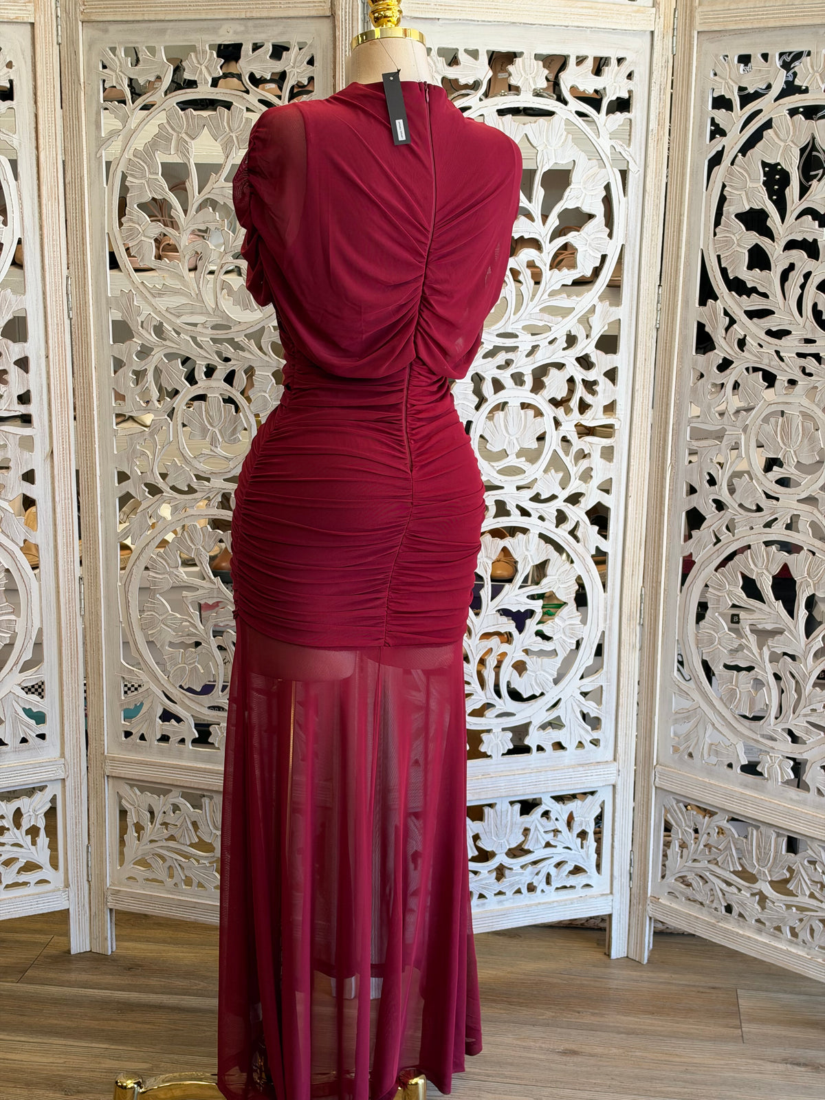 Velvet Draped Maxi Dress- Estira , Stretchy