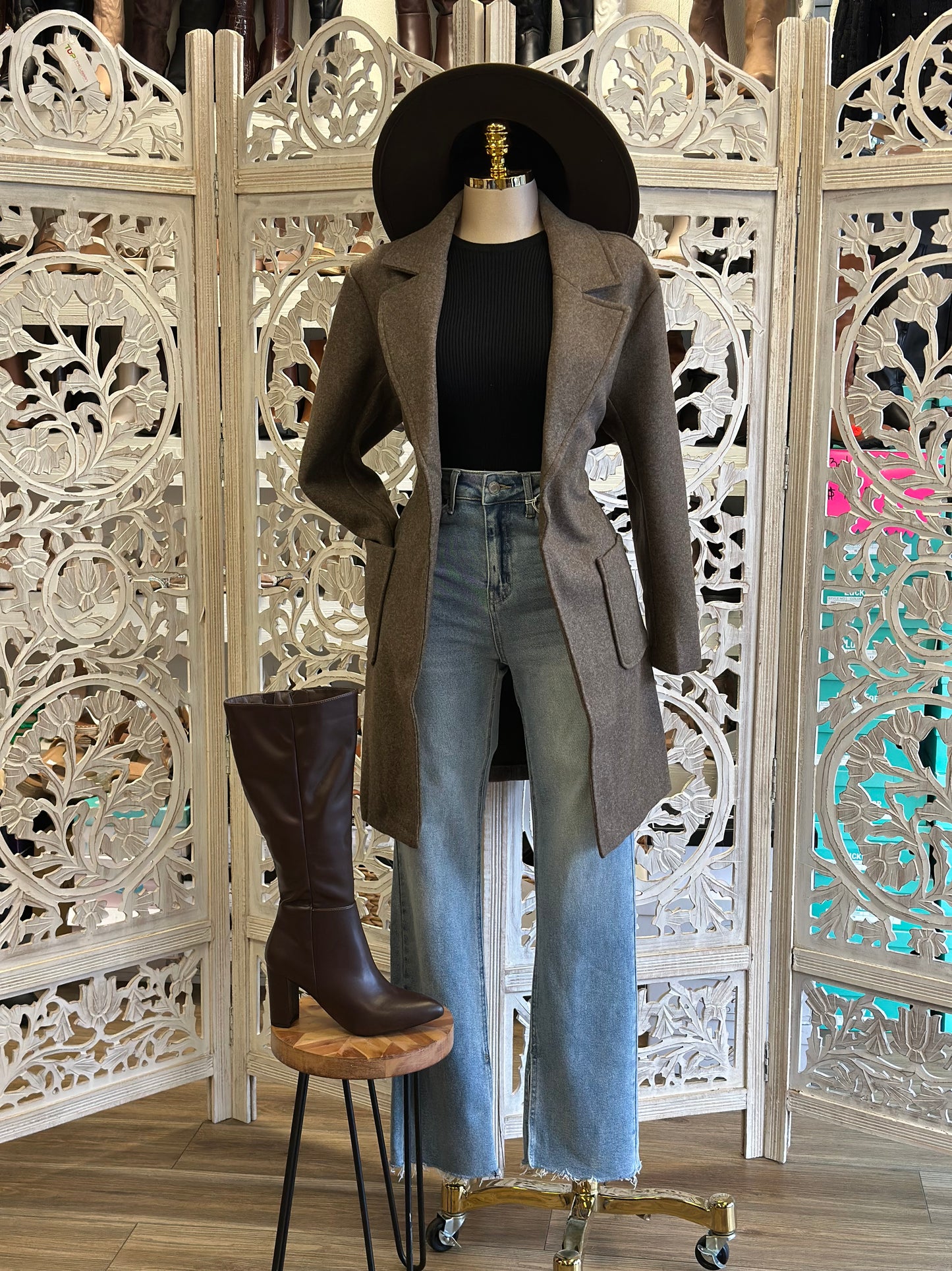 Taupe Pocket Long Coat